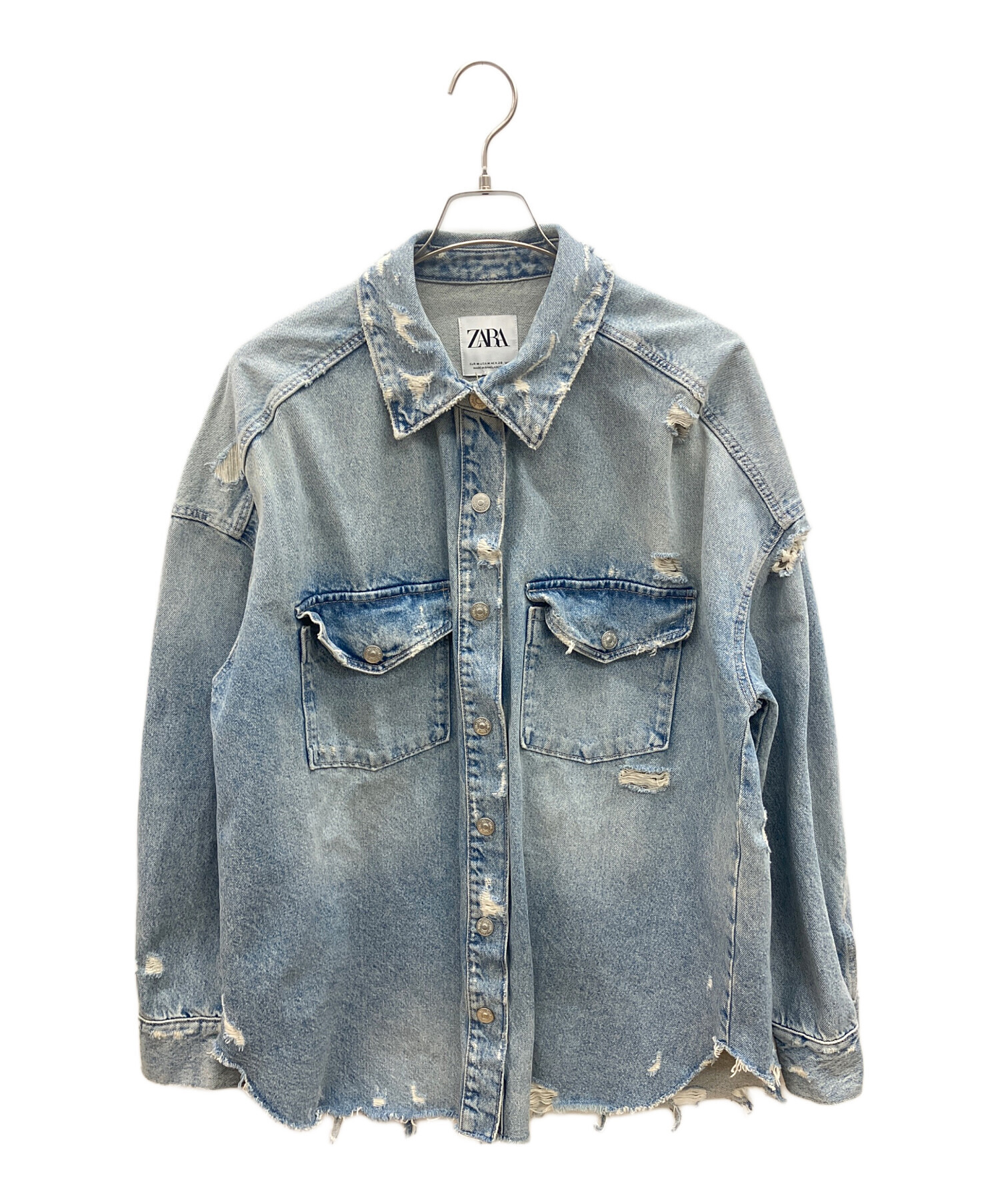 ZARAザラ 3rdタイプ フォトデニム ダメージジャケット XL ブランド古着】ダメージ加工 デニムジャケット（デニムジャケット