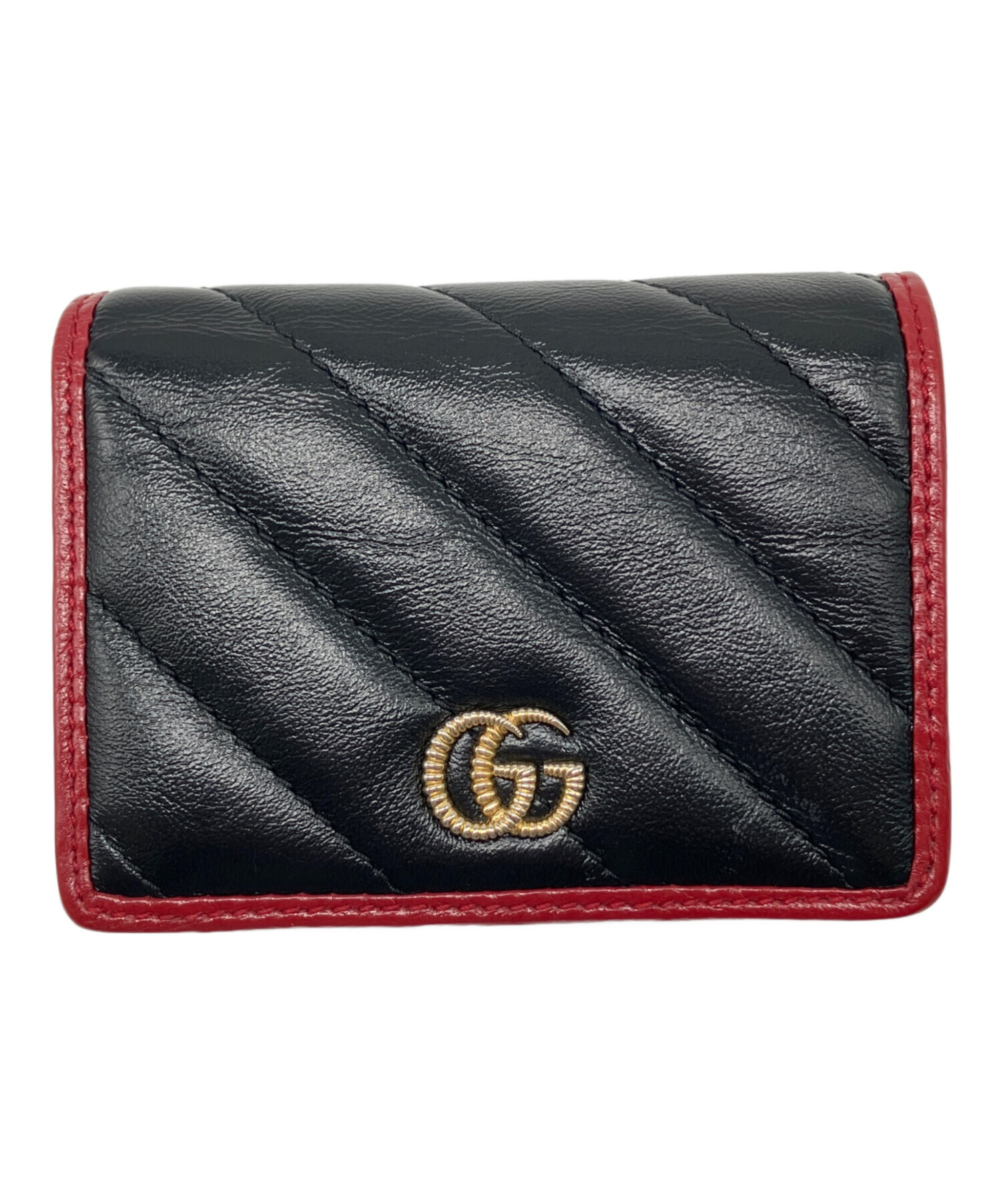 グッチ GUCCI GGマーモント コンパクトウォレット 三つ折り財布 474746 レッド【中古】【美品】 GUCCI（グッチ） コンパクト財布 3つ折りウォレット プチマーモント