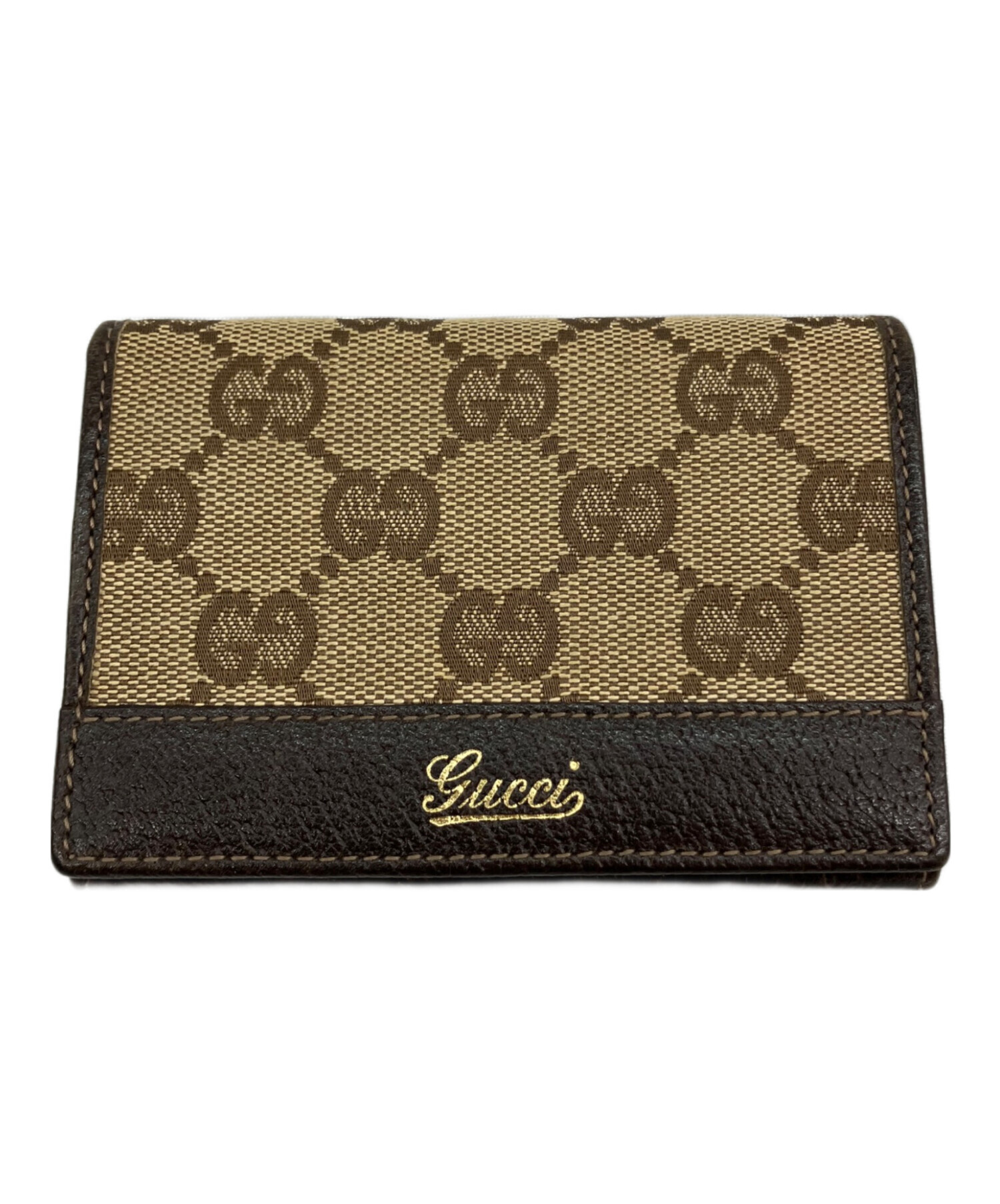 GUCCI ブラウンレザー 二つ折り名刺入れ 中古・古着通販】GUCCI (グッチ) 名刺入れ ブラウン｜ブランド・古着