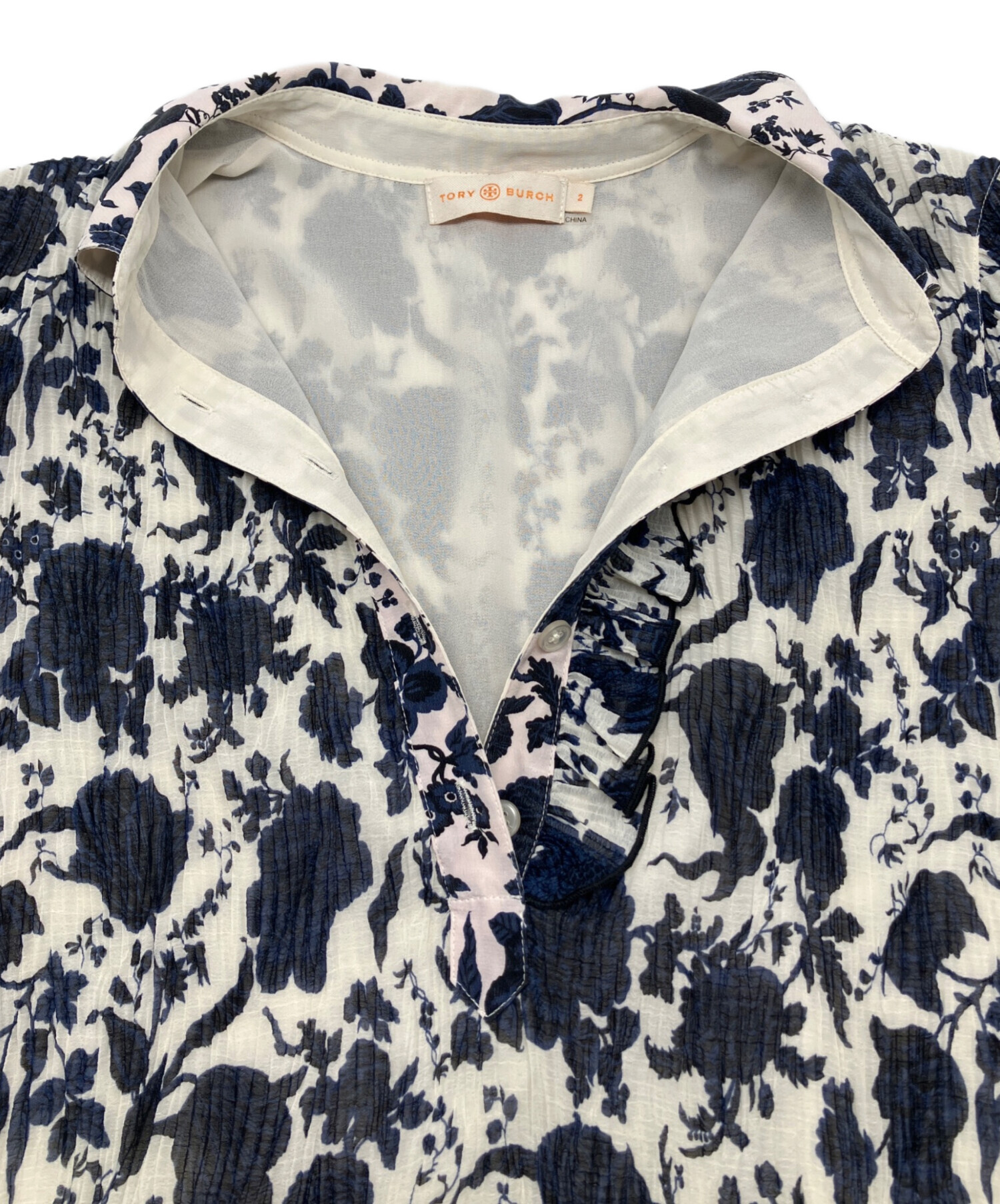 Tory Burch トリーバーチ シャツワンピース風トップス 総柄 花柄 ブラウス コットン ネイビー【中古】 レディース 美品 トリバーチ シルク100% ワンピース 花柄 総柄 ゆったり L - メルカリ