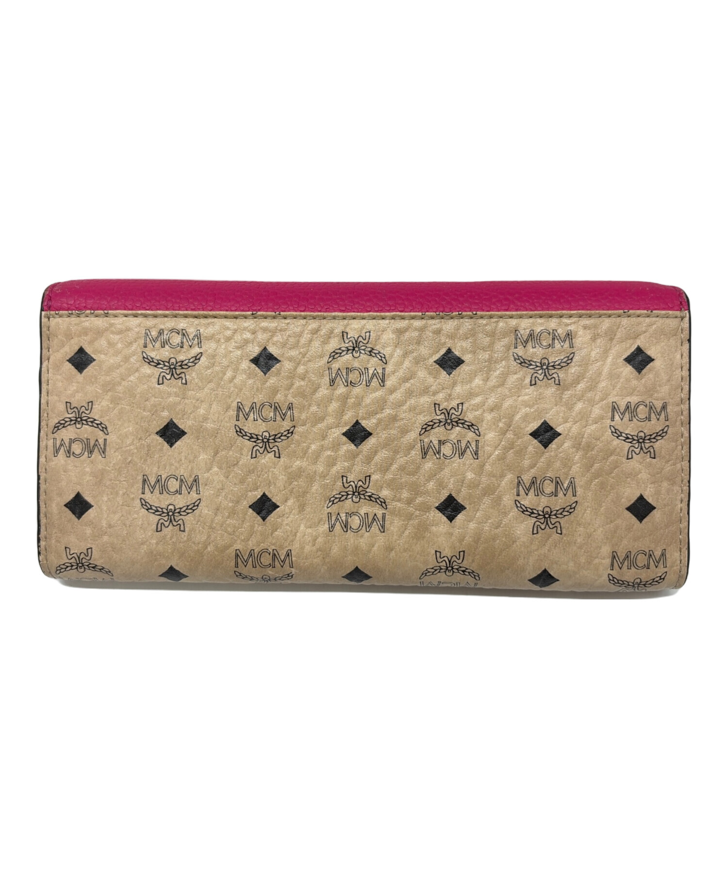未使用　希少　MCM エムシーエム　レザー長財布　コニャック 中古・古着通販】MCM (エムシーエム) 長財布 ベージュ×ピンク