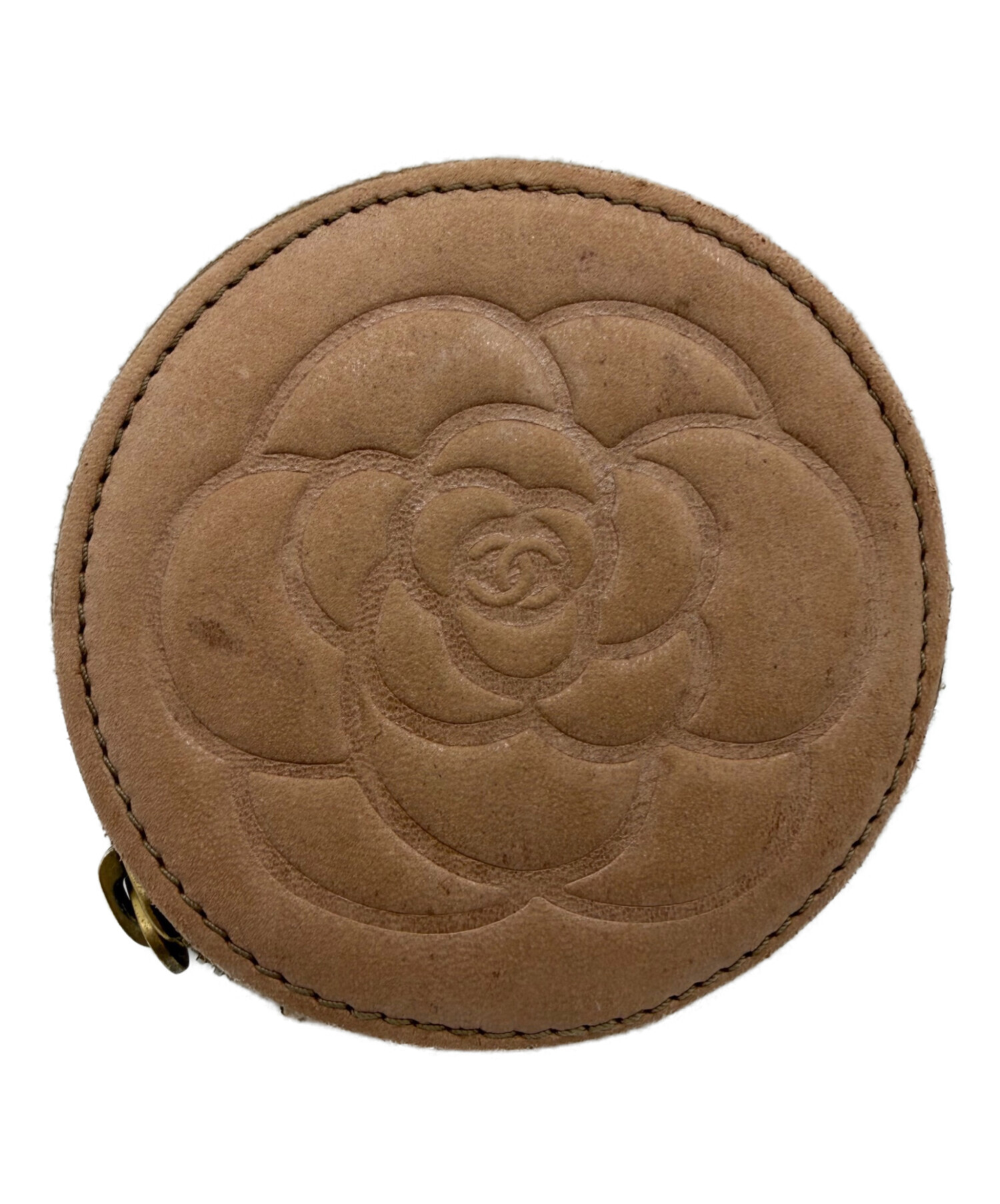 CHANEL 本物 カメリアケース 小銭入 シール有 丸型 本革 レザー CHANEL 本物 カメリアケース 小銭入 シール有 丸型 本革 レザー 中古