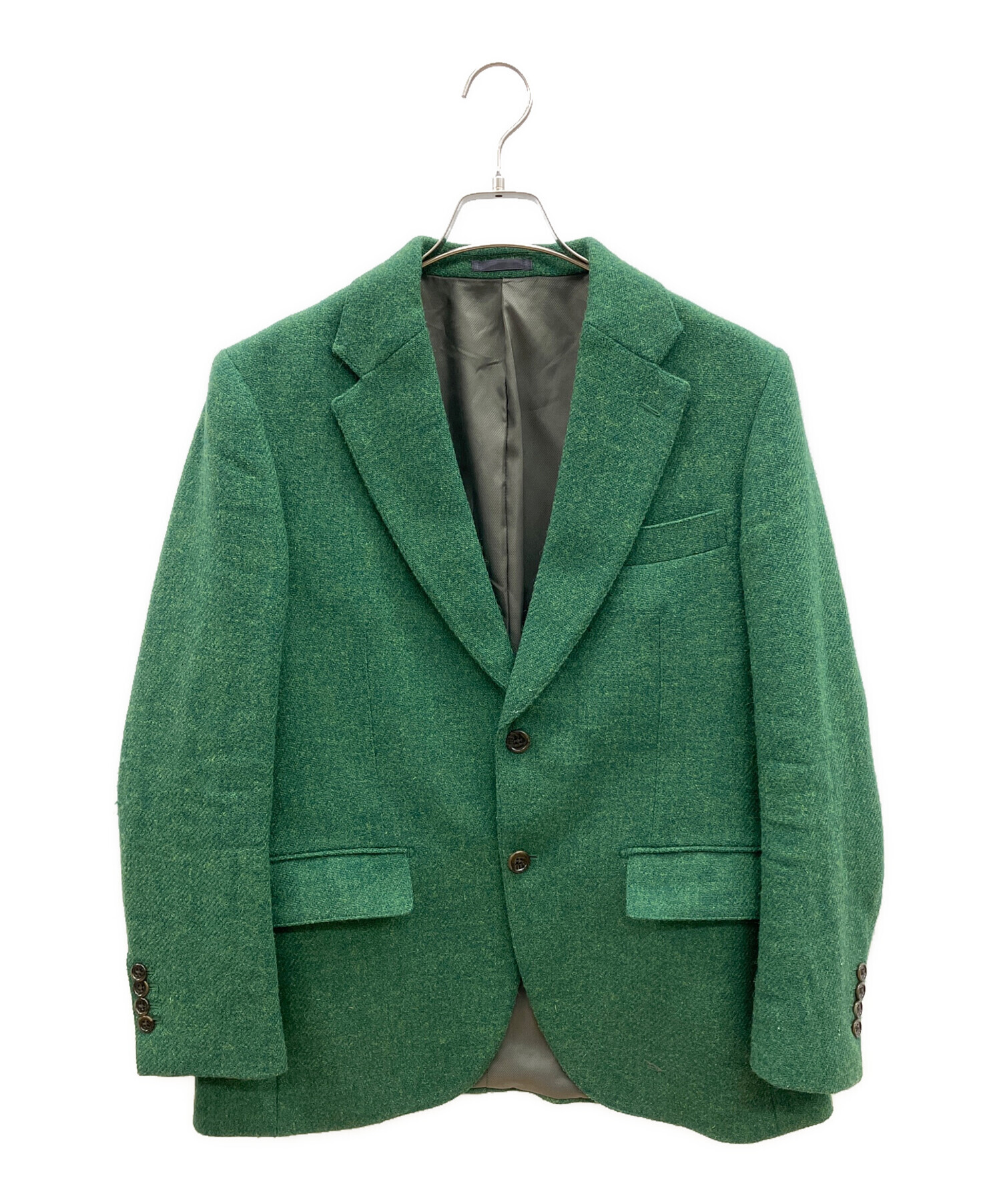 ハリスツイード テーラードジャケット くるみボタン チェック 深緑 ウール XL 中古・古着通販】Harris Tweed (ハリスツイード) ウールテーラード