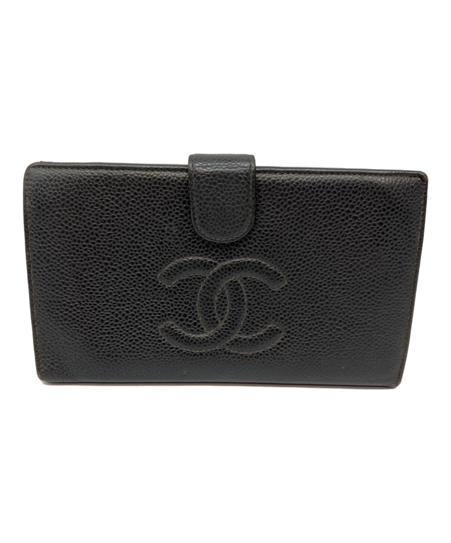 ジャンク品　シャネル　CHANEL キャビアスキン　長財布　ポーチ 中古・古着通販】CHANEL (シャネル) キャビアスキン長財布 ブラック