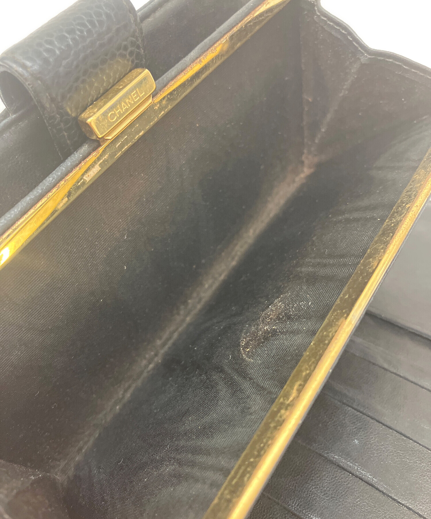 中古・古着通販】CHANEL (シャネル) キャビアスキン長財布 ブラック