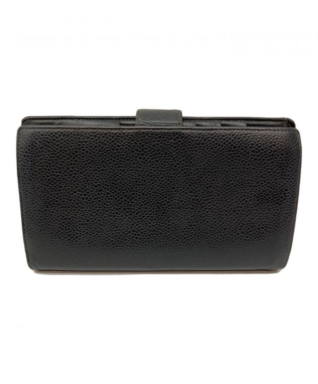 中古・古着通販】CHANEL (シャネル) キャビアスキン長財布 ブラック