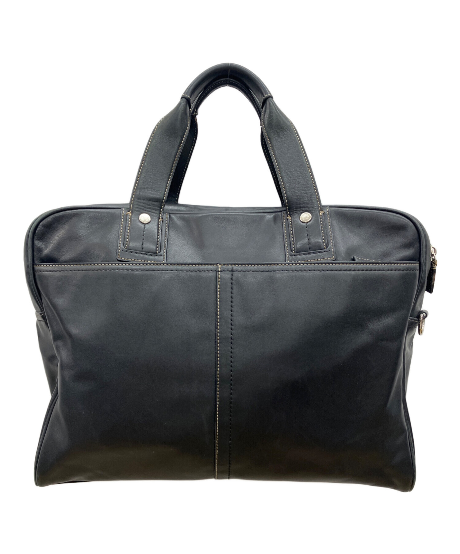 【美品】COACH ビジネスバッグ ブラック レザー 中古・古着通販】COACH (コーチ) オールレザー ビジネスバッグ