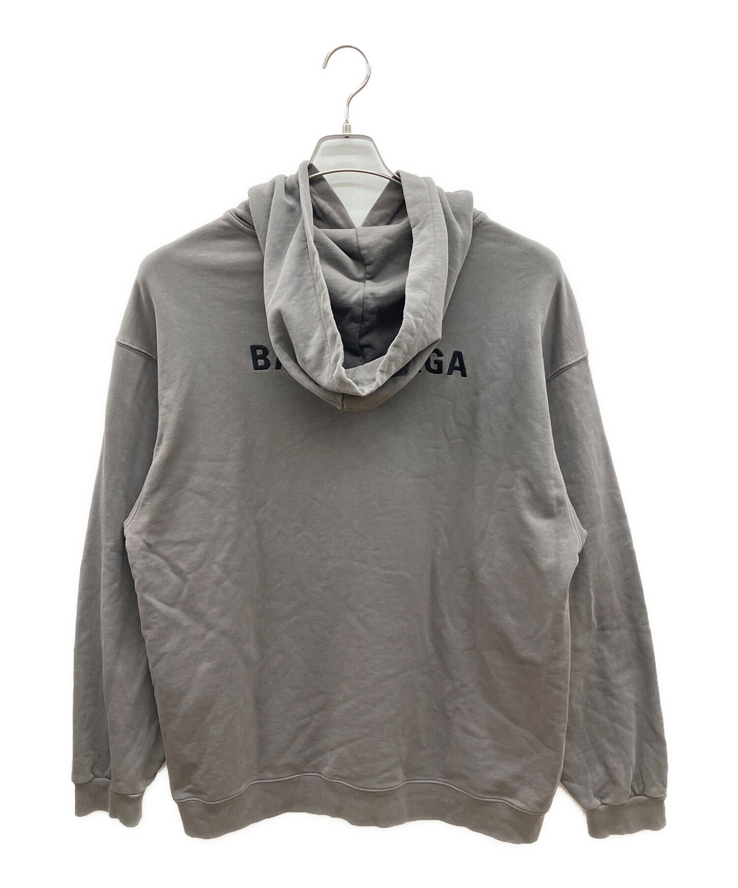 BALENCIAGA バレンシアガ LOGO OUT NOW パーカー グレー 中古・古着通販】BALENCIAGA (バレンシアガ) プルオーバーパーカー