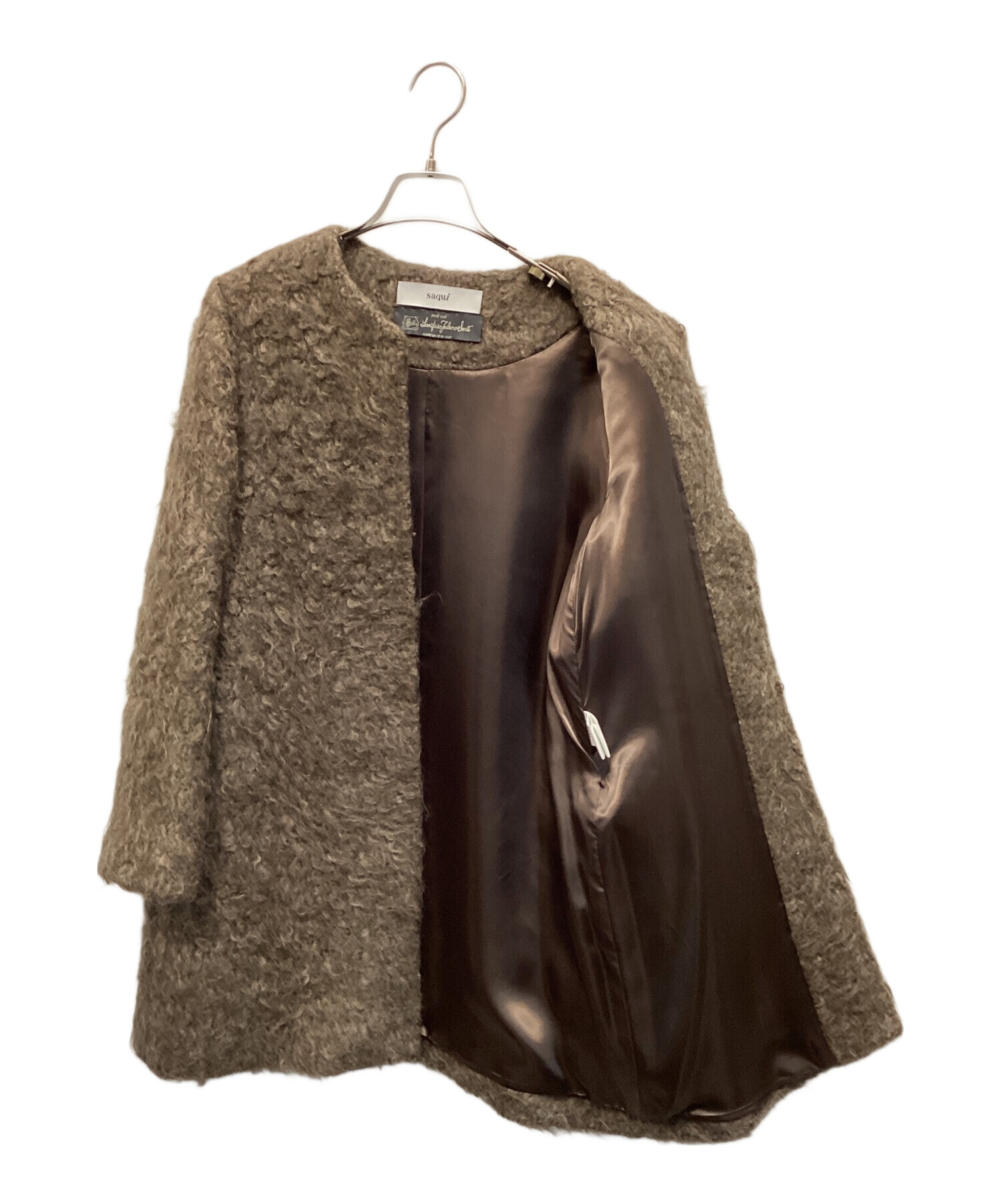 中古・古着通販】saqui (サキ) モヘアノーカラーコート ブラウン 
