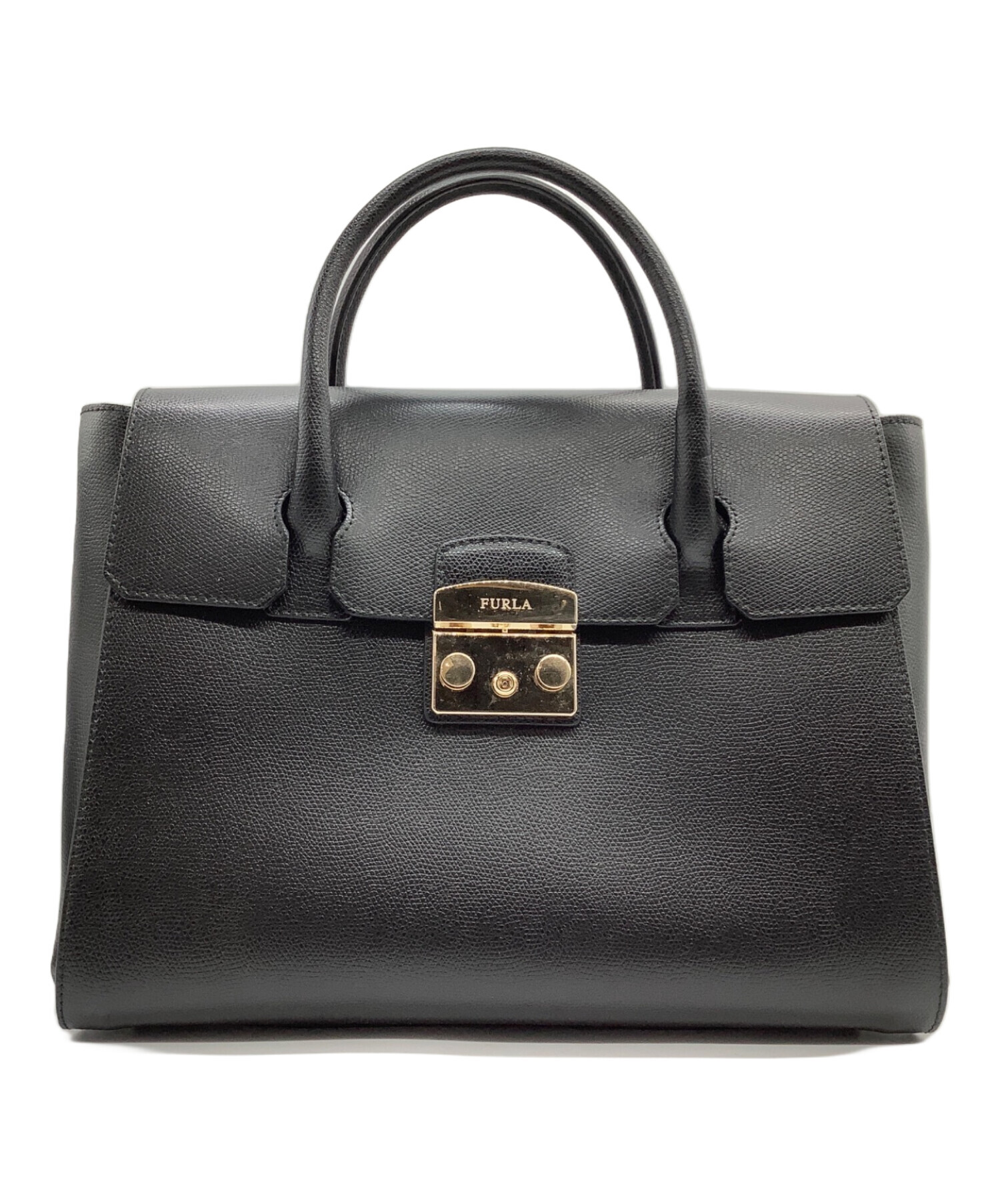 中古・古着通販】FURLA (フルラ) レザーハンドバッグ ブラック 