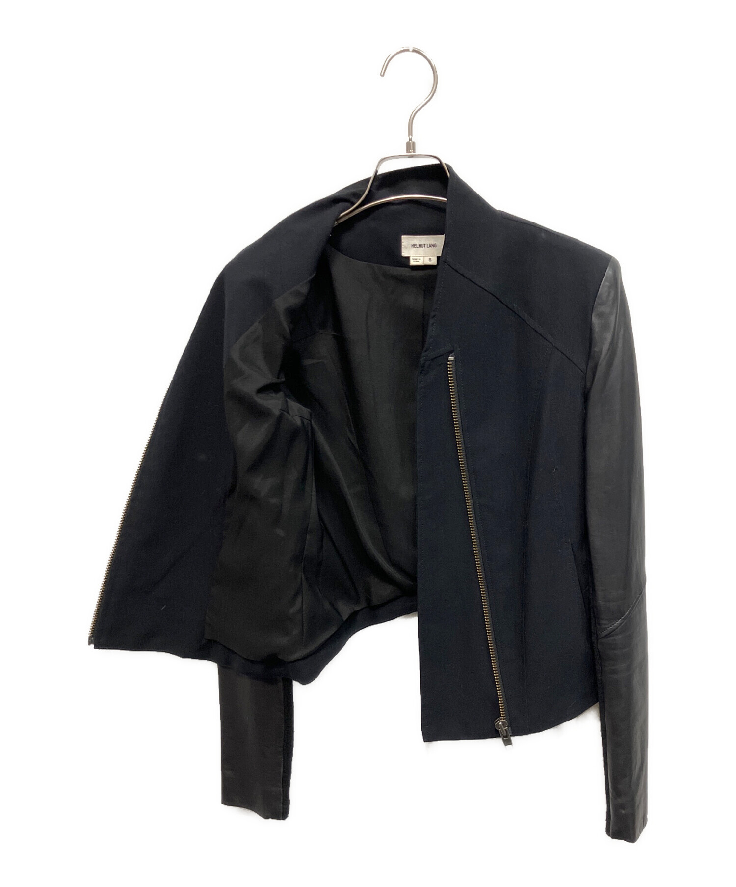 XL 美品 ヘルムートラング フーデッドレザージャケット ブラック 黒 中古・古着通販】HELMUT LANG (ヘルムートラング) レザー切替