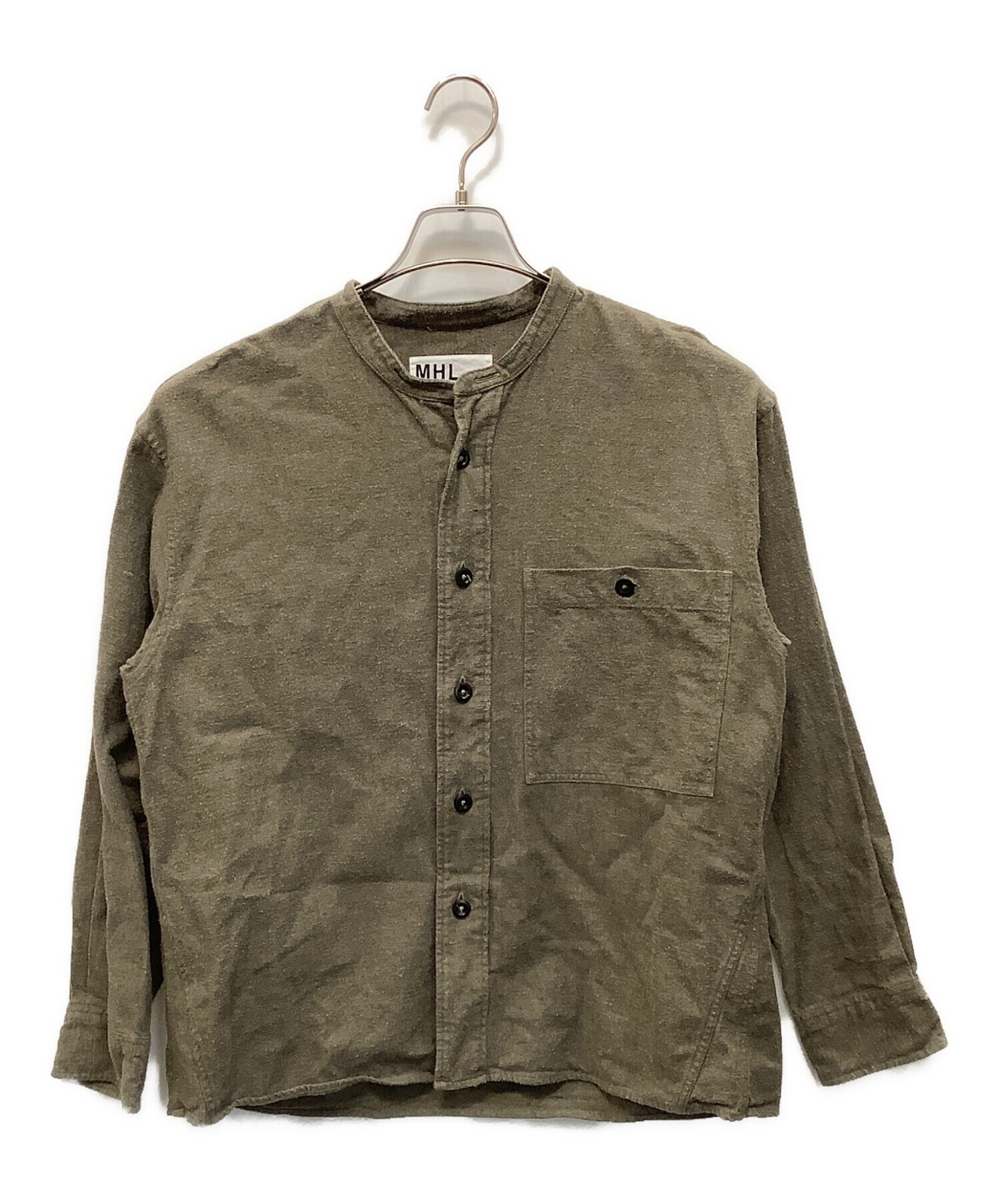 中古・古着通販】MHL (エムエイチエル) ノーカラーシャツ カーキ 