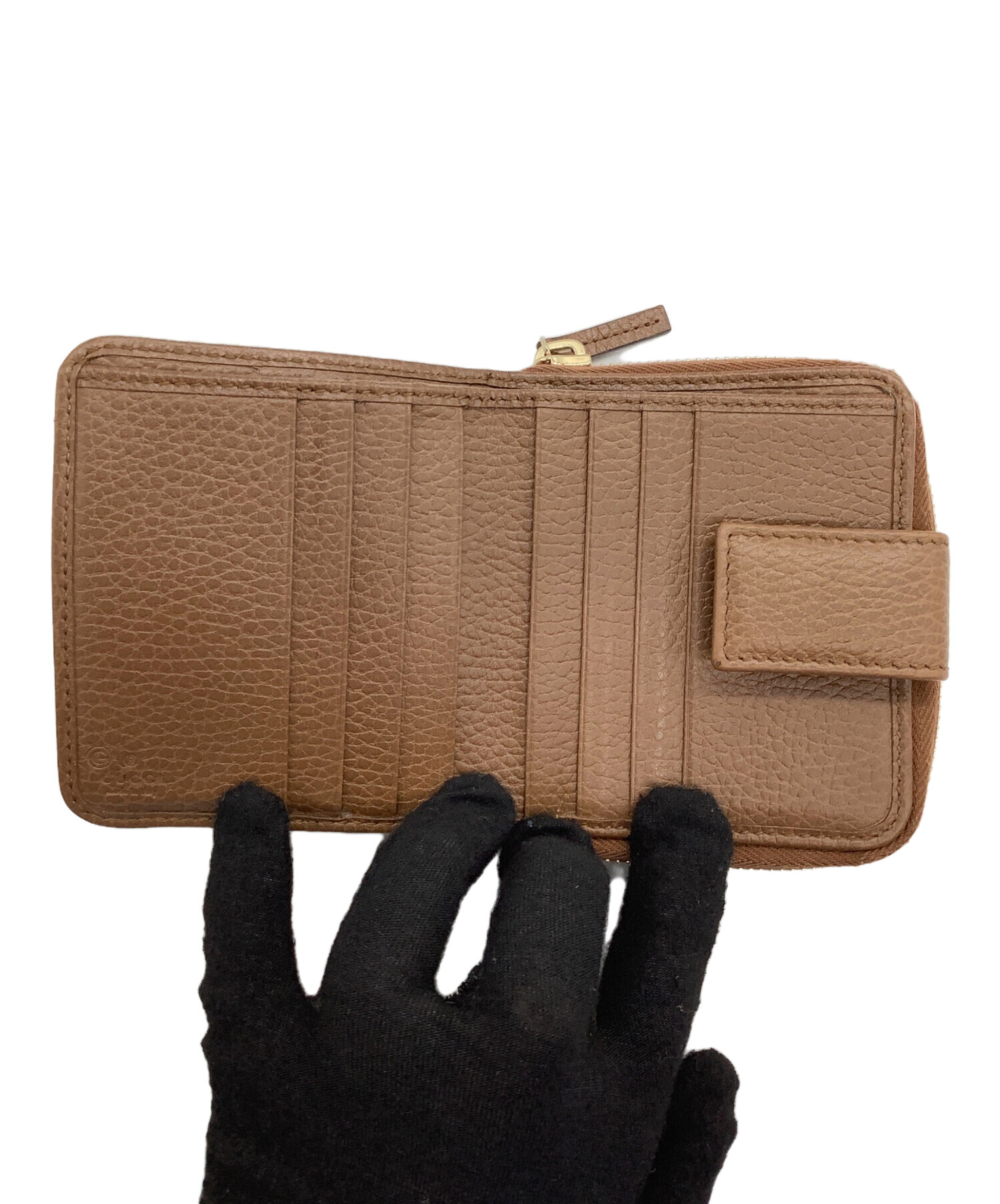 GUCCI 二つ折り財布 ベージュ/ブラウン 中古・古着通販】GUCCI (グッチ) 2つ折り財布 ベージュ×ブラウン
