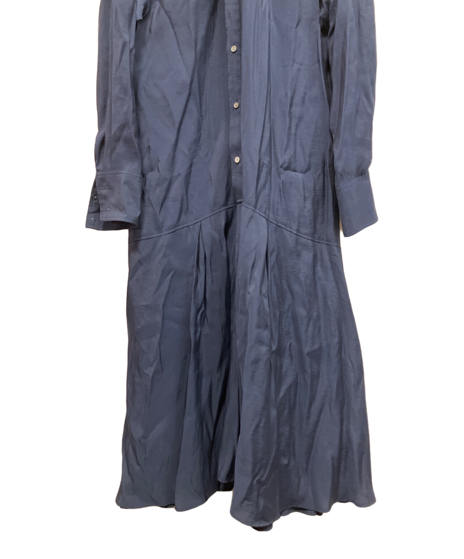 ビアズリー カギ針袖ワンピース ネイビー 中古・古着通販】BEARDSLEY (ビアズリー) カラーレスシャツワンピース