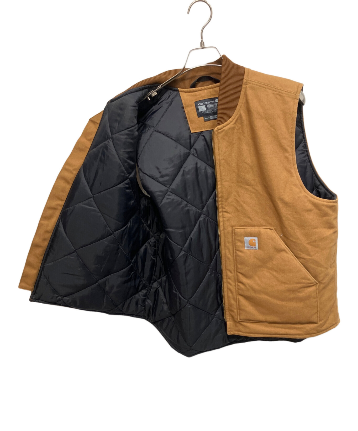 カーハート　Carhartt ブラウン ダックベスト　革パッチ カーハート Carhartt ブラウン ダックベスト 革パッチ