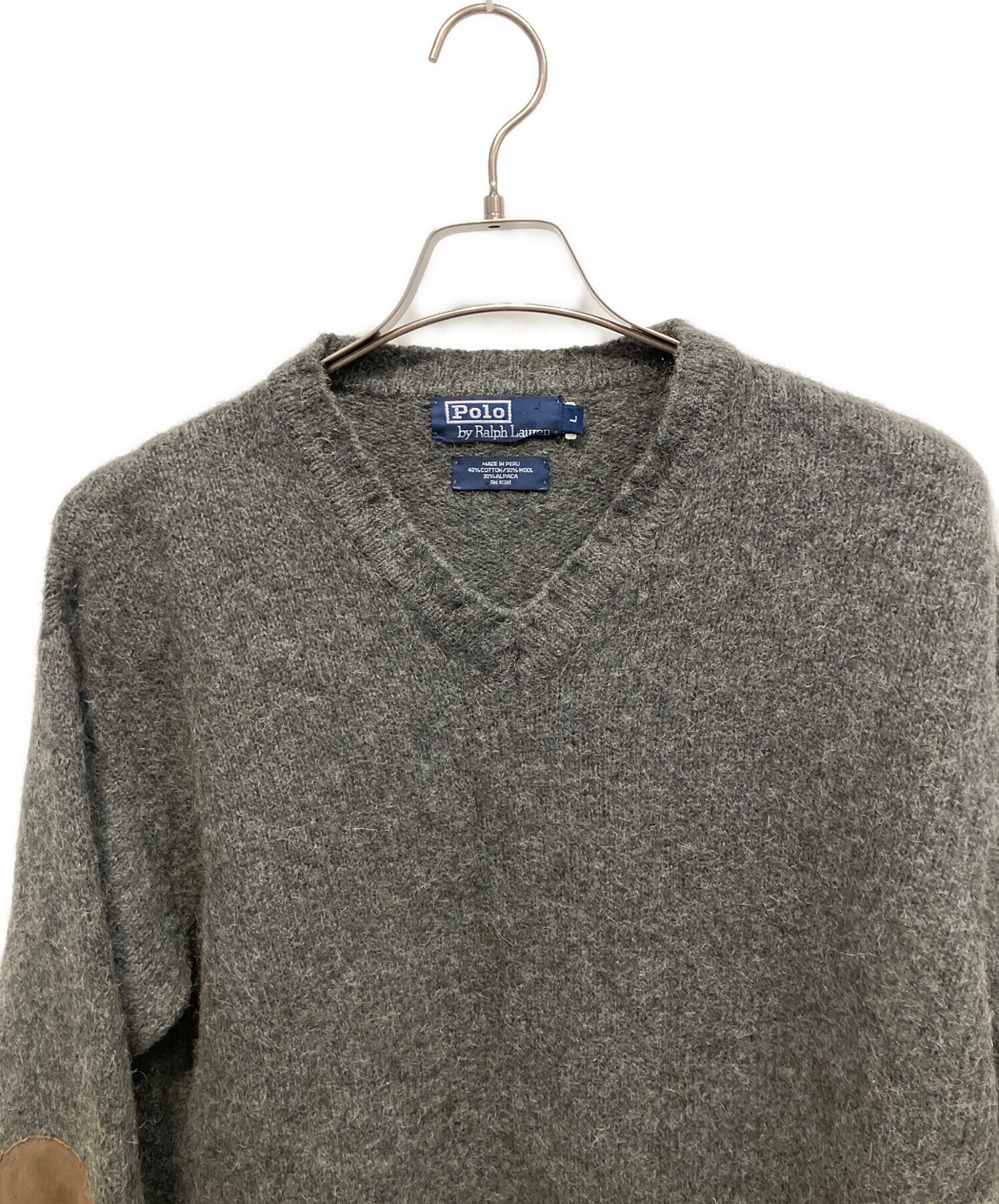 【90s】ポロバイラルフローレン レザーエルボーパッチ ミックスニット M 中古・古着通販】POLO RALPH LAUREN (ポロ・ラルフローレン) Vネック