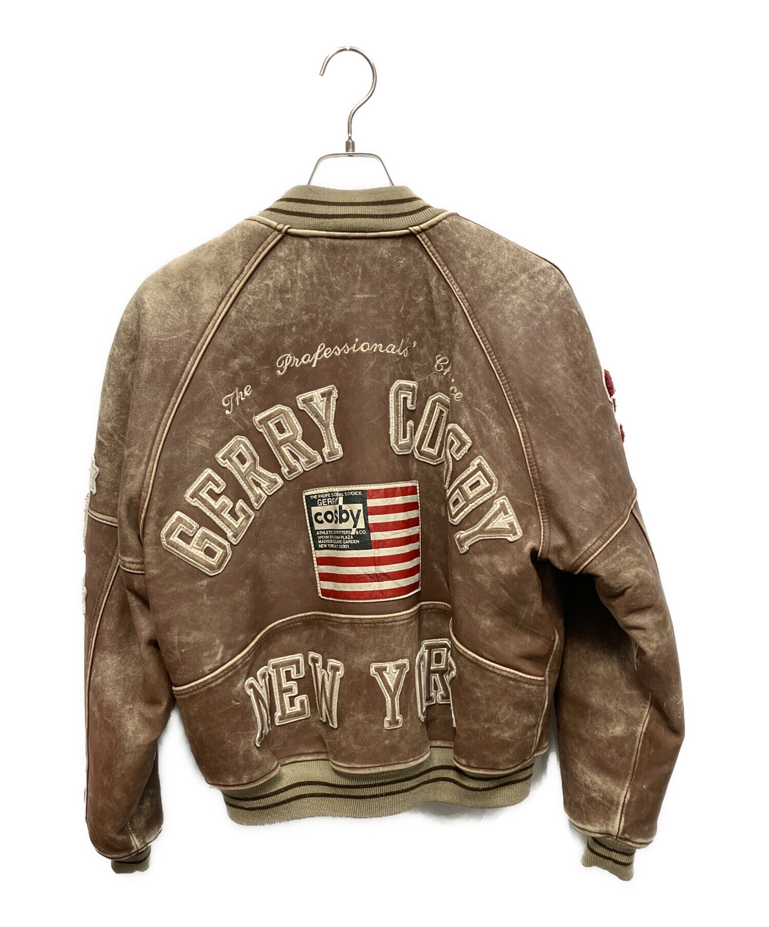 古着 スタジャン 牛革 レザー ジャケット 刺繍 ブラウン 厚手 オールド 中古・古着通販】GERRY COSBY (ジェリー コスビー) 牛革 スタジャン