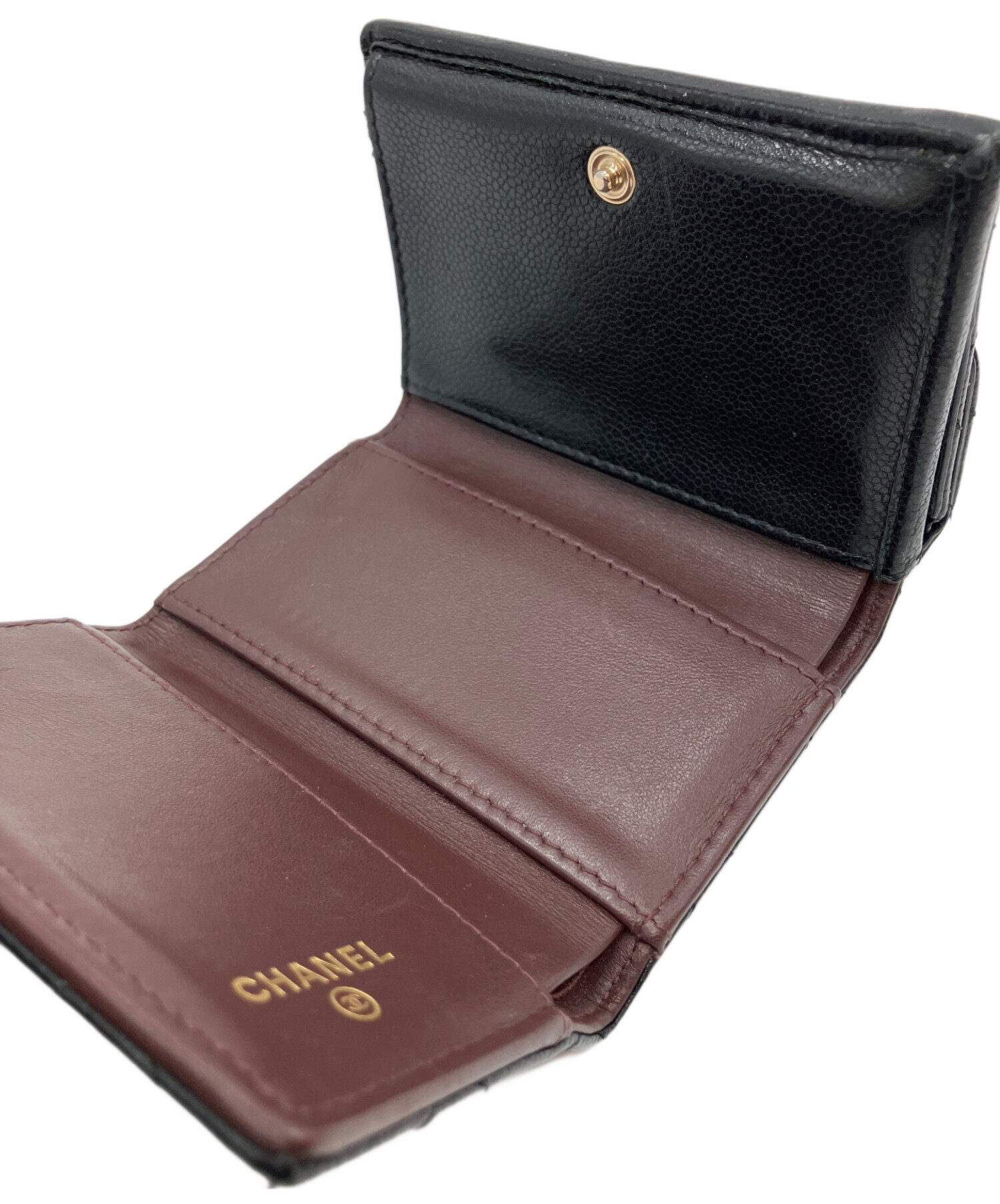 中古・古着通販】CHANEL (シャネル) 3つ折り財布 ブラック｜ブランド