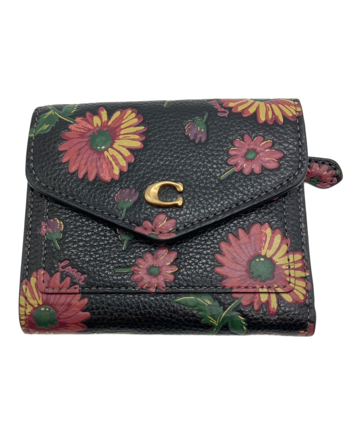 中古・古着通販】COACH (コーチ) 花柄 2つ折り財布 ブラック｜ブランド