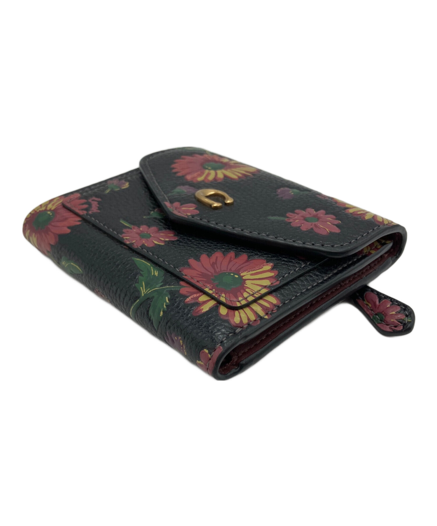 中古・古着通販】COACH (コーチ) 花柄 2つ折り財布 ブラック｜ブランド