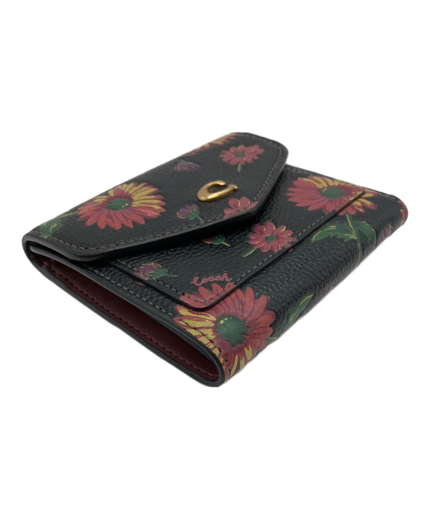中古・古着通販】COACH (コーチ) 花柄 2つ折り財布 ブラック｜ブランド