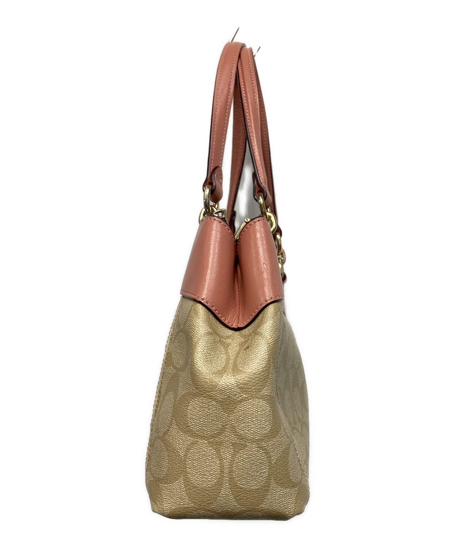中古・古着通販】COACH (コーチ) ハンドバッグ ベージュ×ピンク