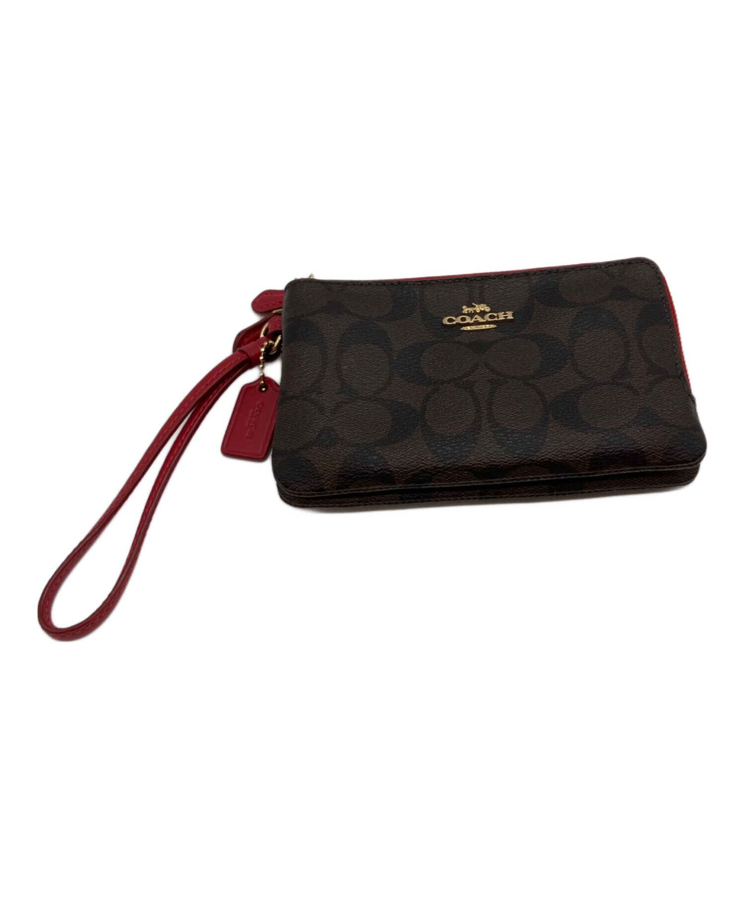 中古・古着通販】COACH (コーチ) ダブルファスナーポーチ レッド