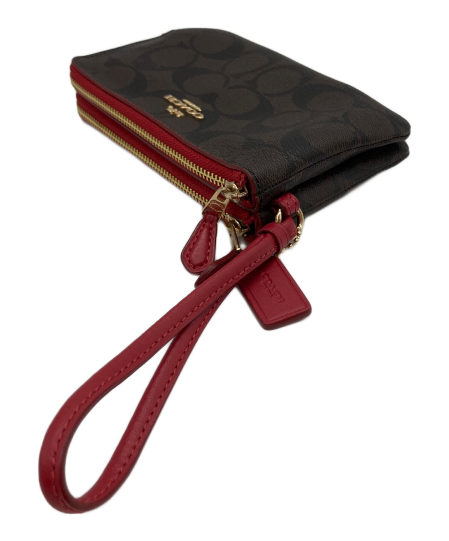 中古・古着通販】COACH (コーチ) ダブルファスナーポーチ レッド