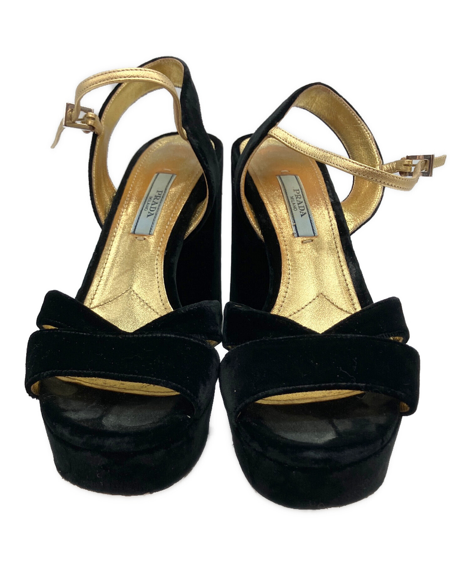 PRADA ブラック スエード サンダル ヒール 中古・古着通販】PRADA (プラダ) スウェード ハイヒールサンダル