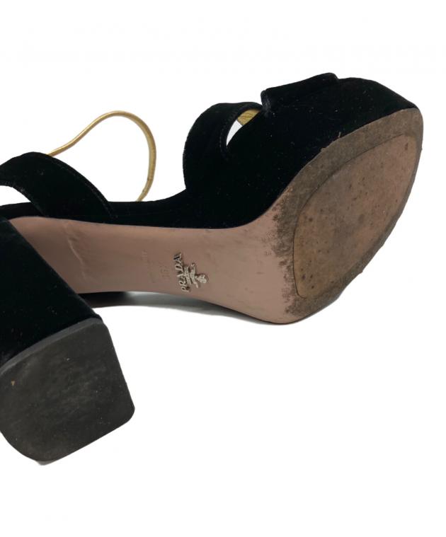 PRADA ブラック スエード サンダル ヒール 中古・古着通販】PRADA (プラダ) スウェード ハイヒールサンダル