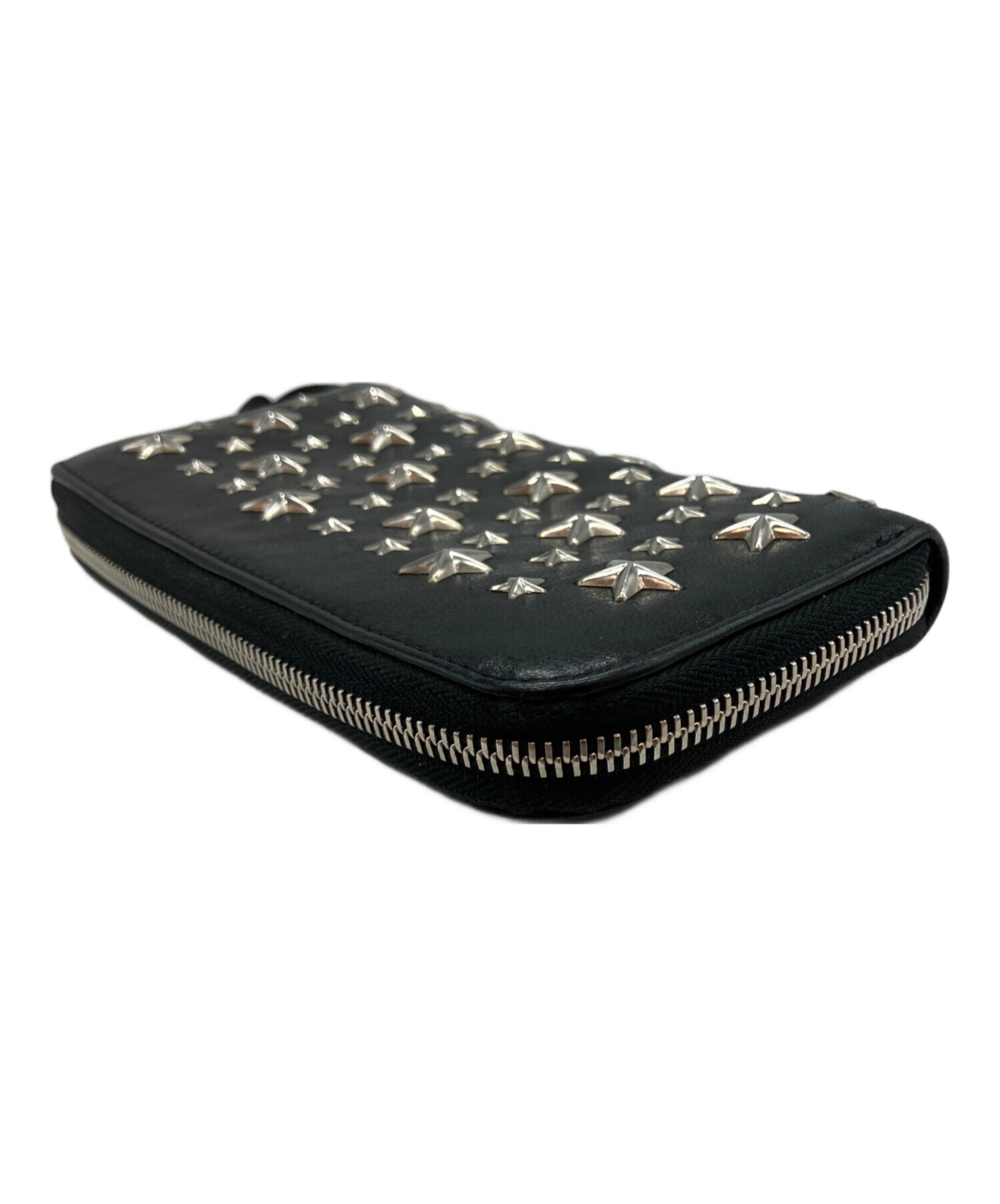 ジミーチュウ スター 星 スタッズ レザー ブラック 三つ折り財布 黒 0585【中古】JIMMY CHOO JIMMY CHOO - ジミーチュウ スター 星 スタッズ レザー ブラック 三