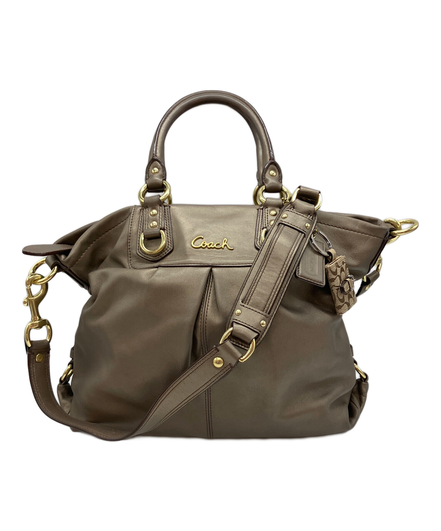 coach☆ギャザードレザー2wayバッグ☆美品 コーチCOACH ギャザードマディソンリンジー2wayバッグ ピンクベージュ