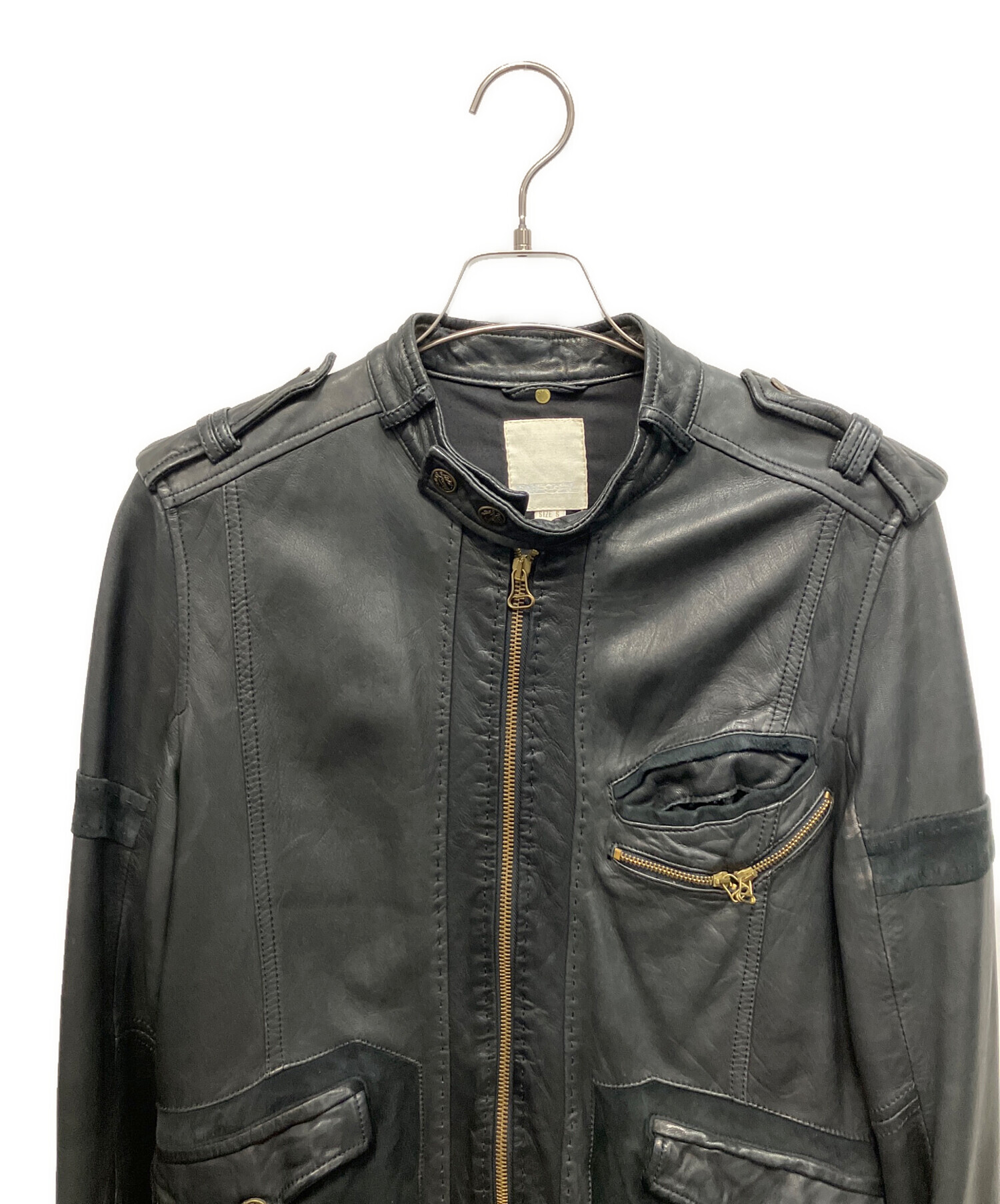DIESEL レザー ジャケット Sサイズ 中古・古着通販】DIESEL (ディーゼル) レザージャケット ブラック