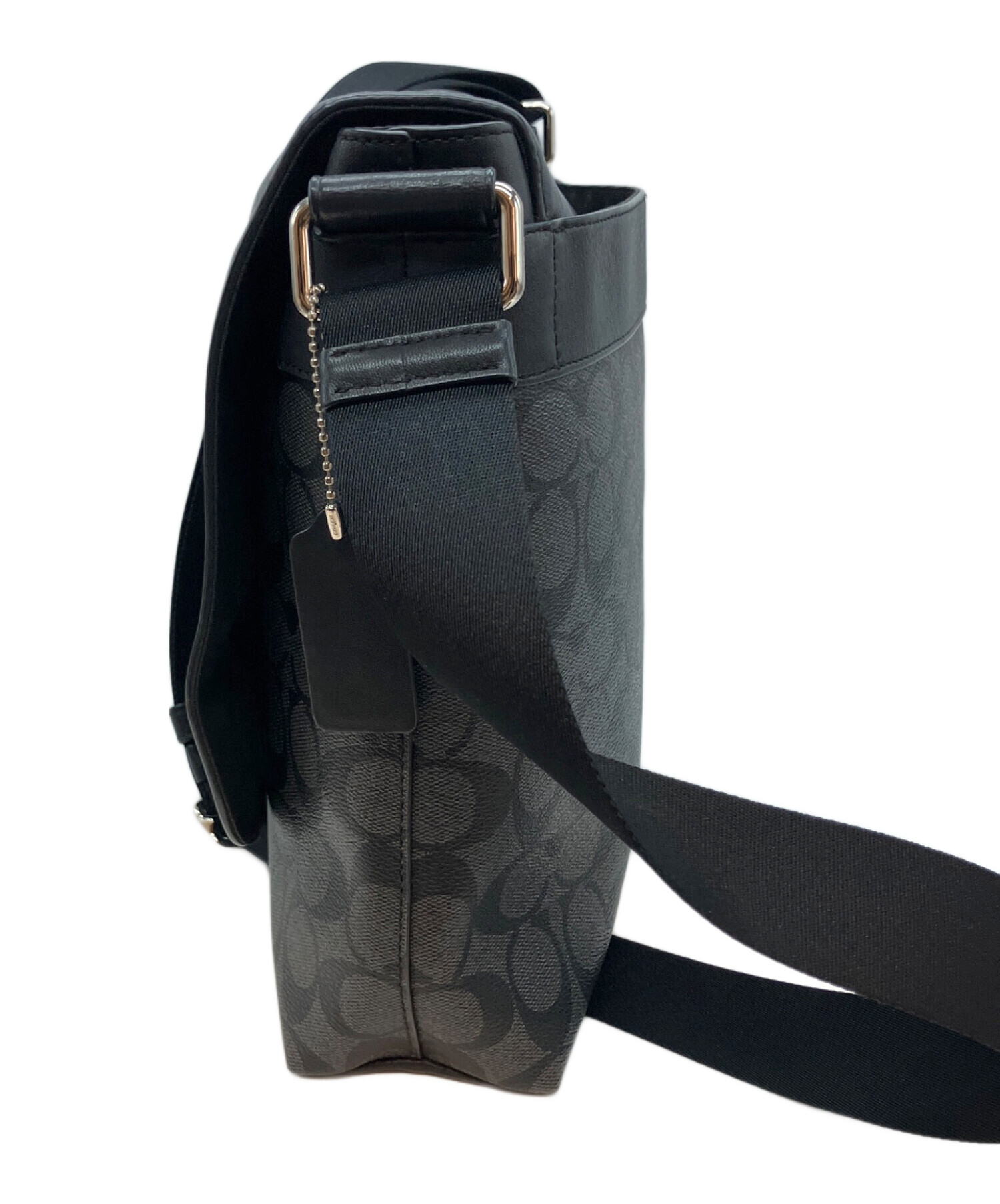 COACH コーチ シグネチャー ショルダーバッグ ブラック 中古・古着通販】COACH (コーチ) シグネチャー ショルダーバッグ