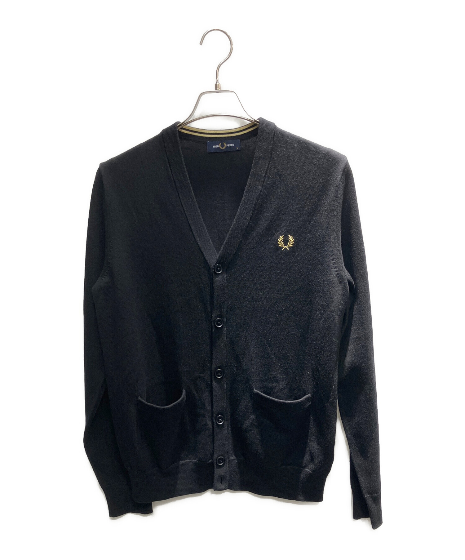 FRED PERRY フレッドペリー カーディガン ロゴ 黒 中古・古着通販】FRED PERRY (フレッドペリー) 薄手カーディガン