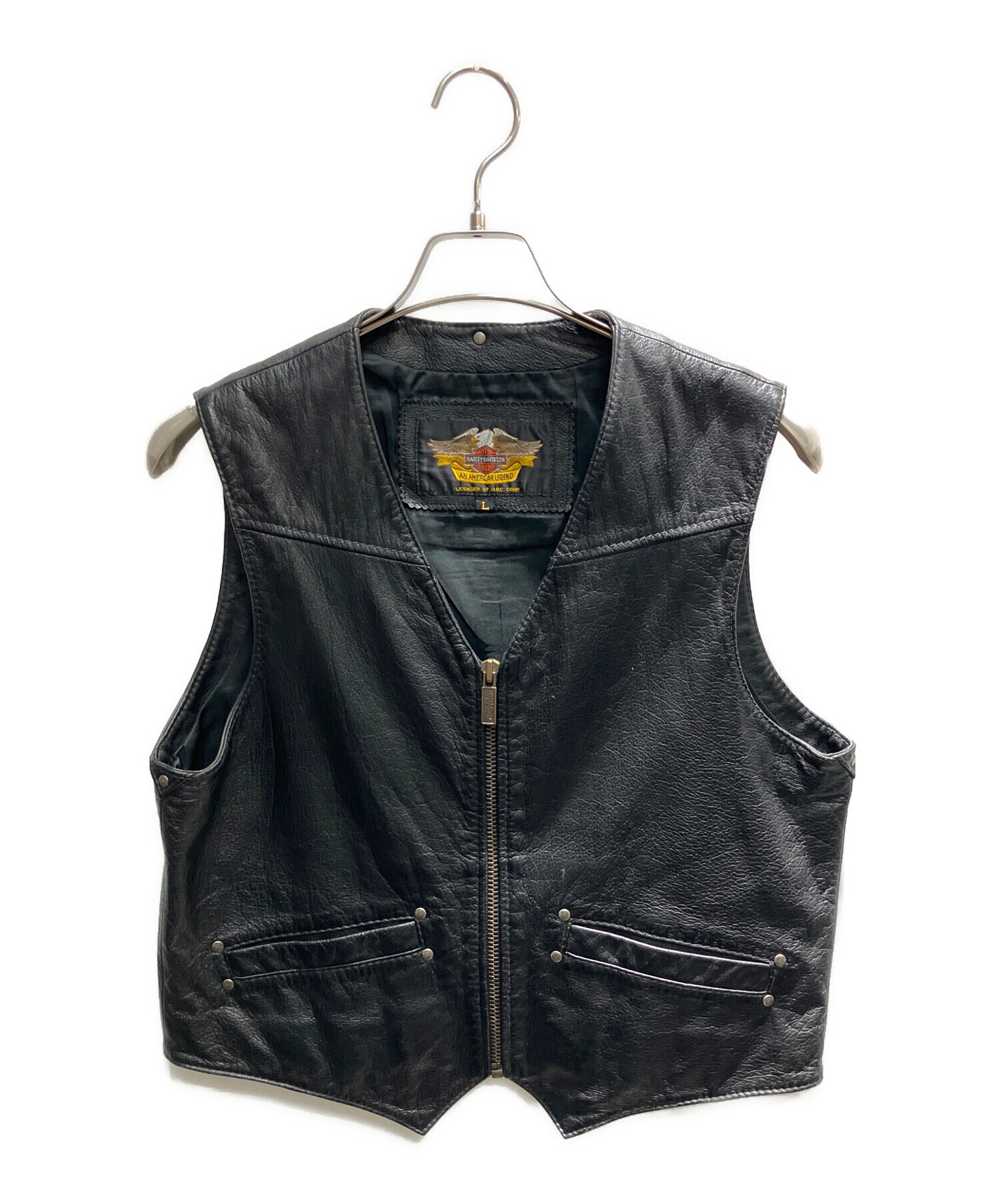 ハーレーダビッドソン ベスト 革 黒 中古・古着通販】HARLEY-DAVIDSON (ハーレーダビッドソン) レザー