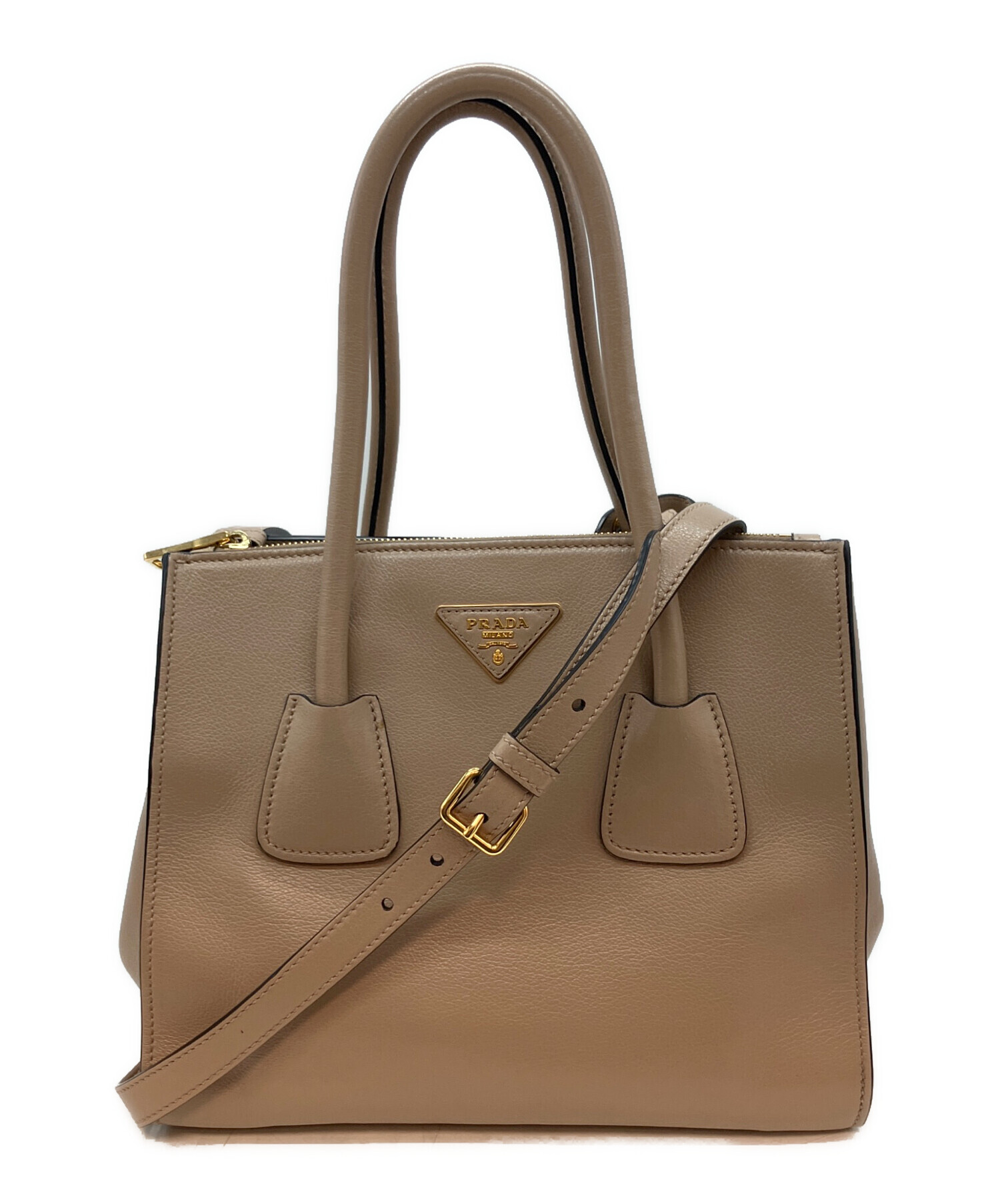 【良品】PRADA プラダ 2WAY ストライプ キャンバストート 茶白 中古・古着通販】PRADA (プラダ) 158 2WAYトートバッグ｜ブランド
