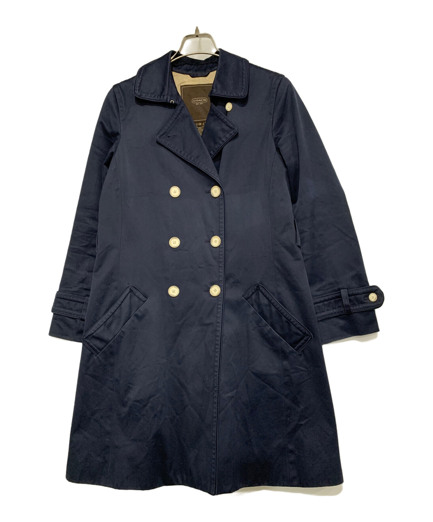 期間限定⭐︎美品❣️COACH ネイビー トレンチコート XXS COACH（コーチ） 裏地チェック柄 コットン トレンチコート ネイビー