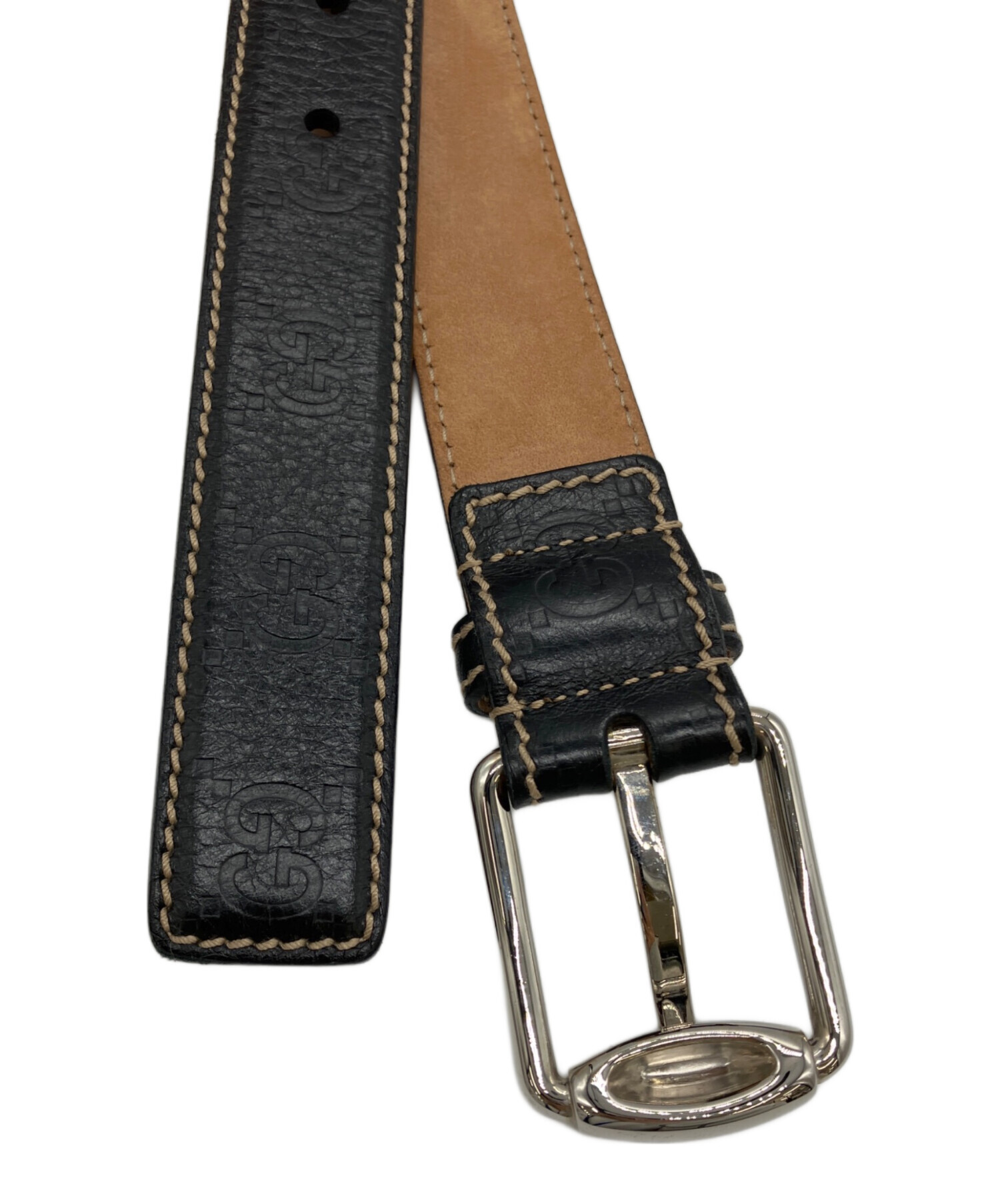 ★レア　ヴィンテージ　GUCCI　グッチ　レザー　ベルト 中古・古着通販】GUCCI (グッチ) レザーベルト ブラック｜ブランド