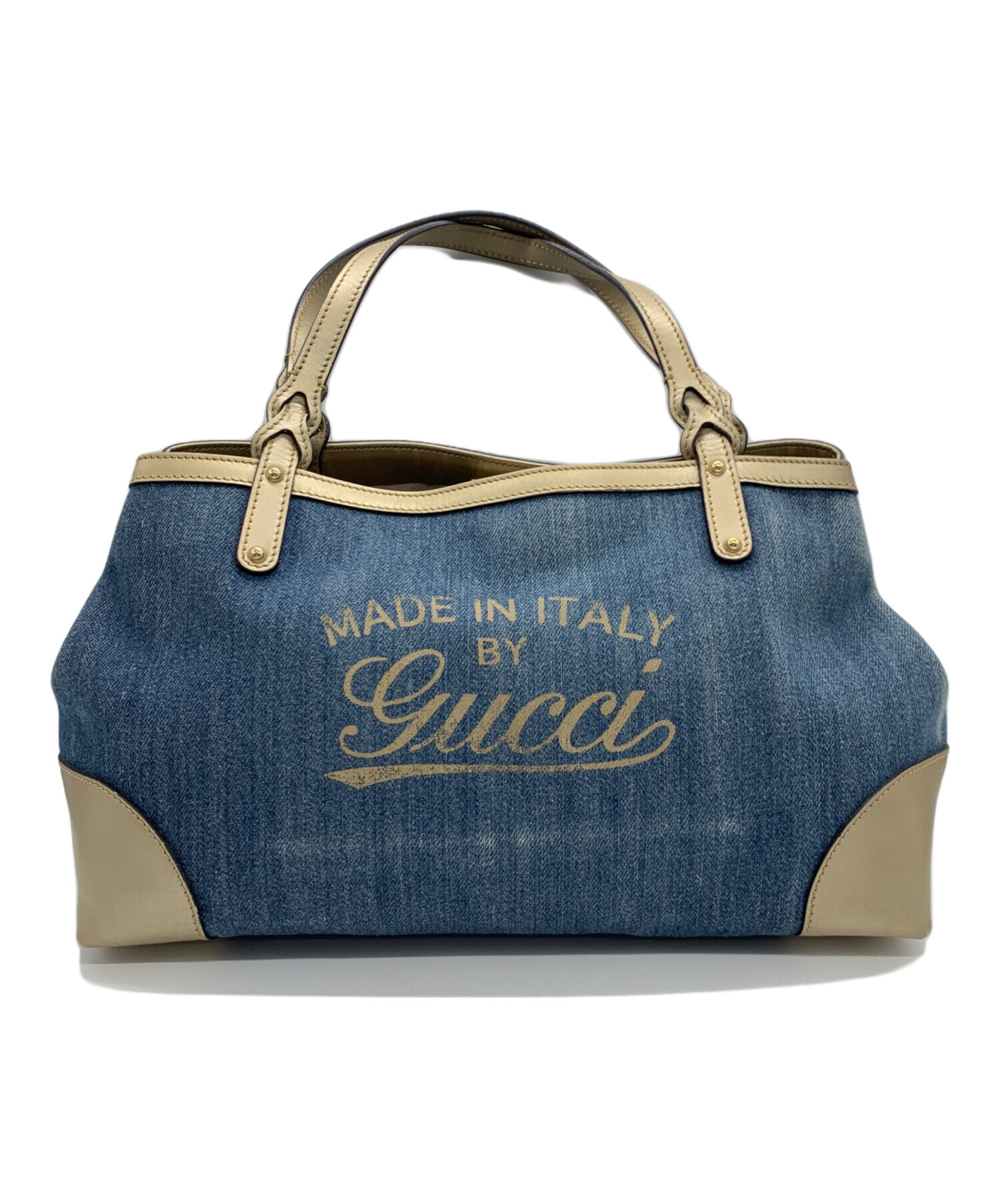 中古・古着通販】GUCCI (グッチ) デニムトートバッグ ブルー×ゴールド 