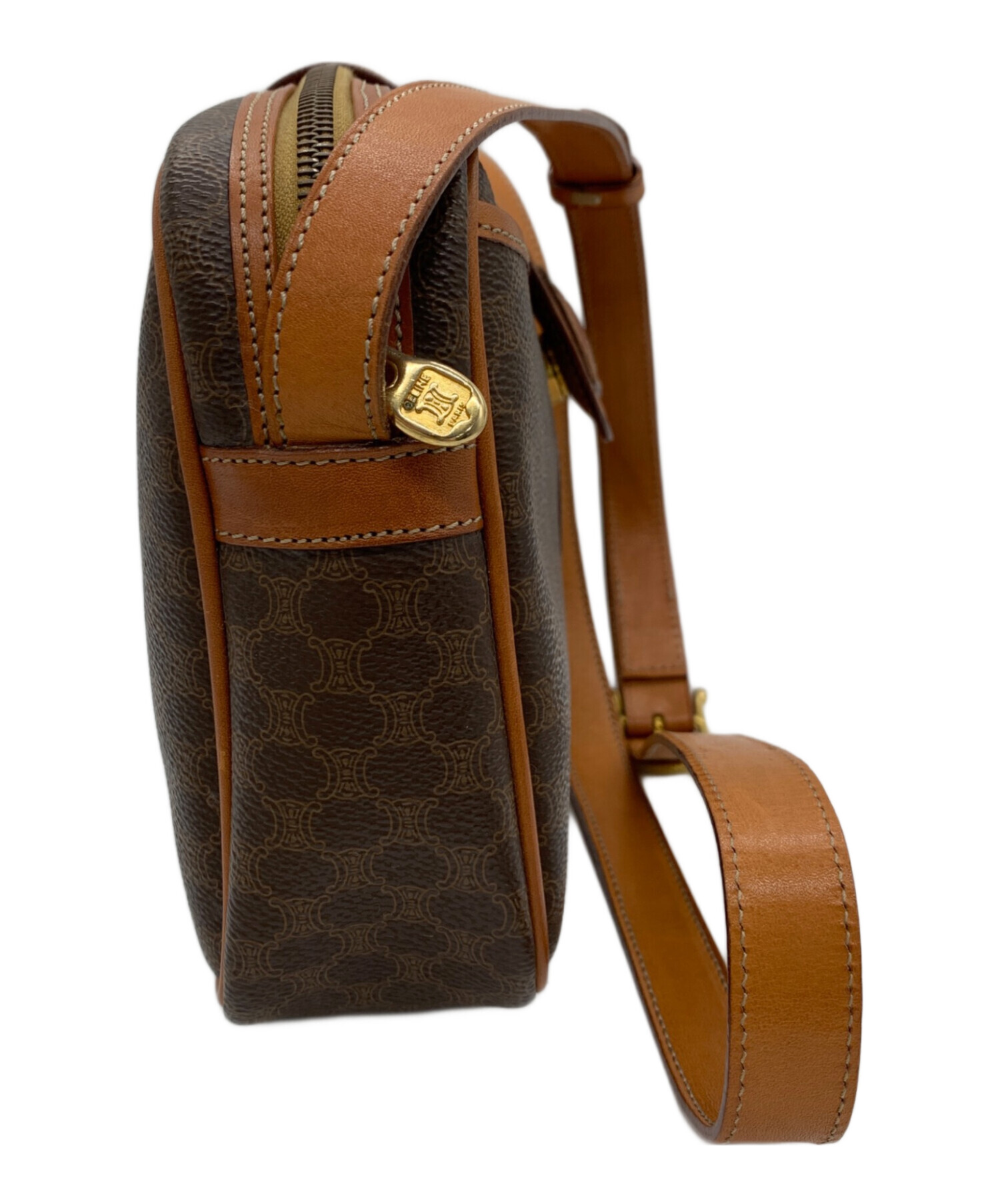 【良品】CELINE(セリーヌ)ボストンバッグ マカダム柄 カデナ×キー 茶 CELINE（セリーヌ）ボストンバッグ ユニセックス マカダム柄