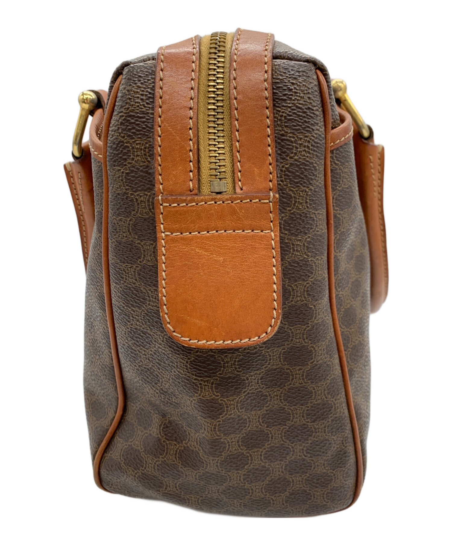 CELINE セリーヌ ボストンバッグ マカダム柄 ブラウン ゴールド CELINE セリーヌ ボストンバッグ マカダム柄 ブラウン ゴールド