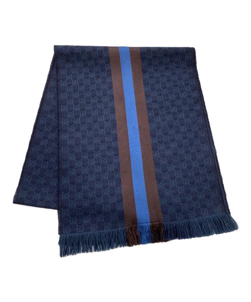新品未使用品✨GUCCI マフラー ブラウン ネイビー グッチ マフラー リバーシブル GG柄 ブラウン ネイビー 無地 GG ウール