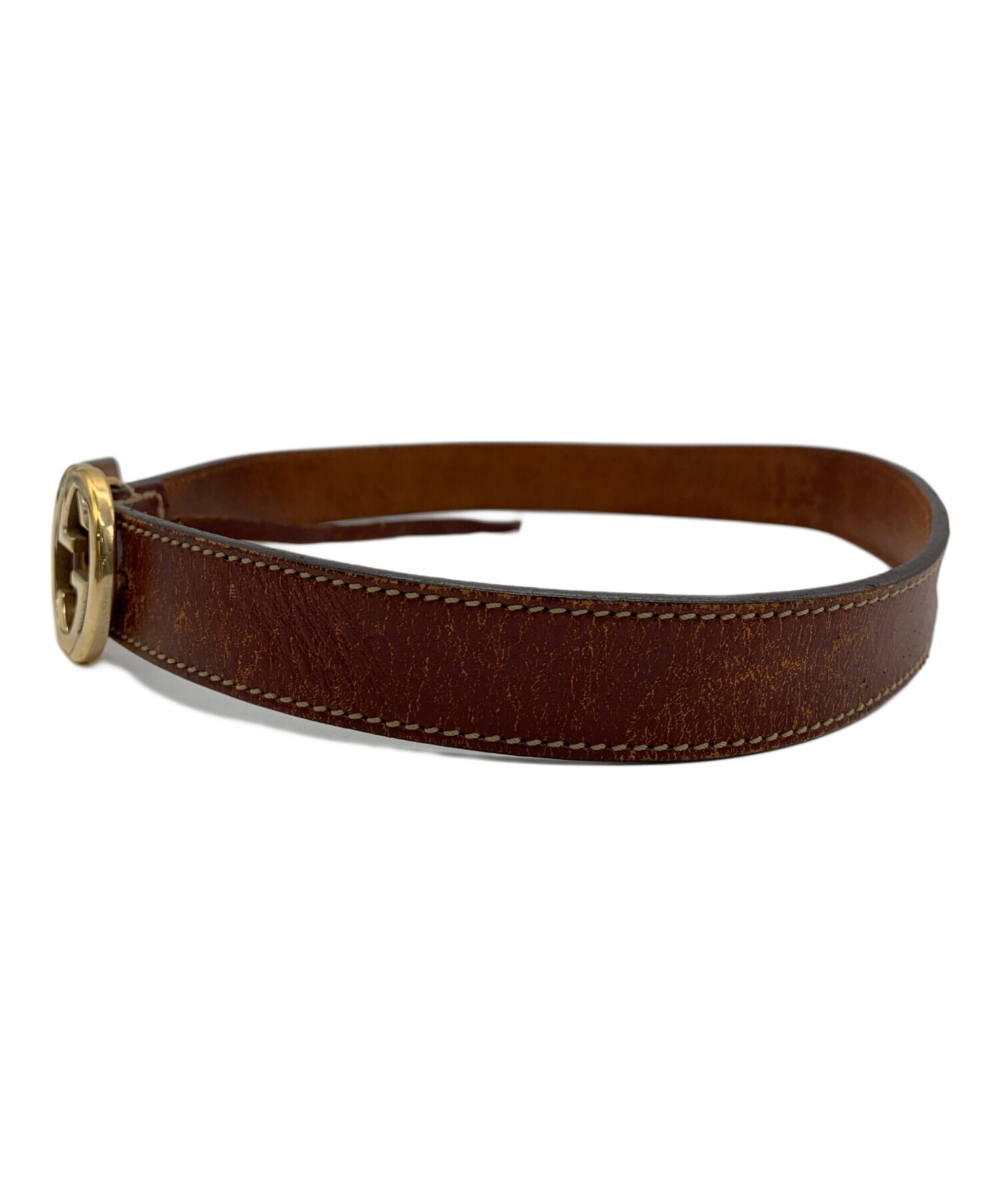 GUCCI グッチ　ベルト　レザー　ブラウン　ゴールド 中古・古着通販】GUCCI (グッチ) レザーベルト ブラウン｜ブランド