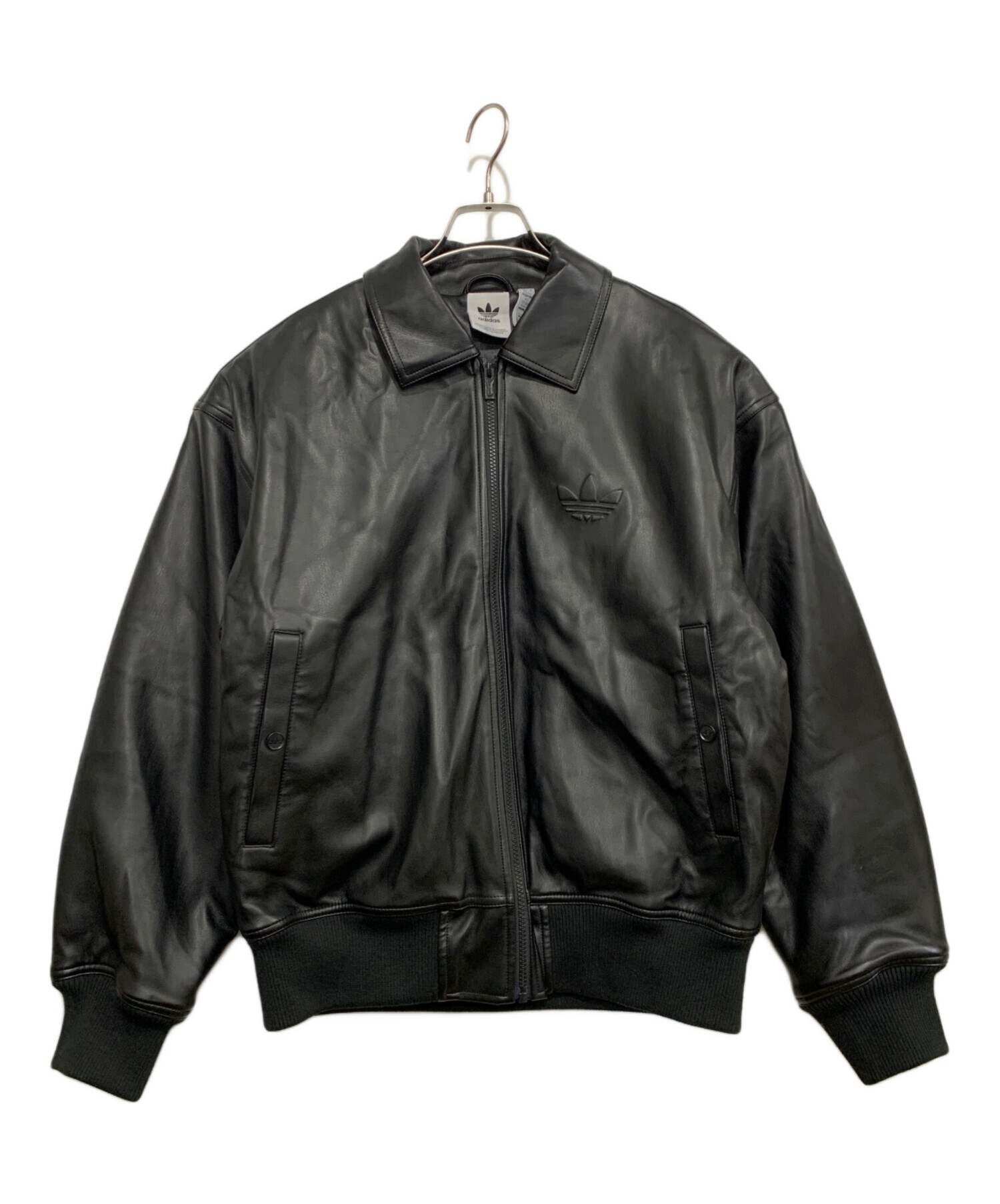 中古・古着通販】adidas (アディダス) ロゴレザージャケット ブラック