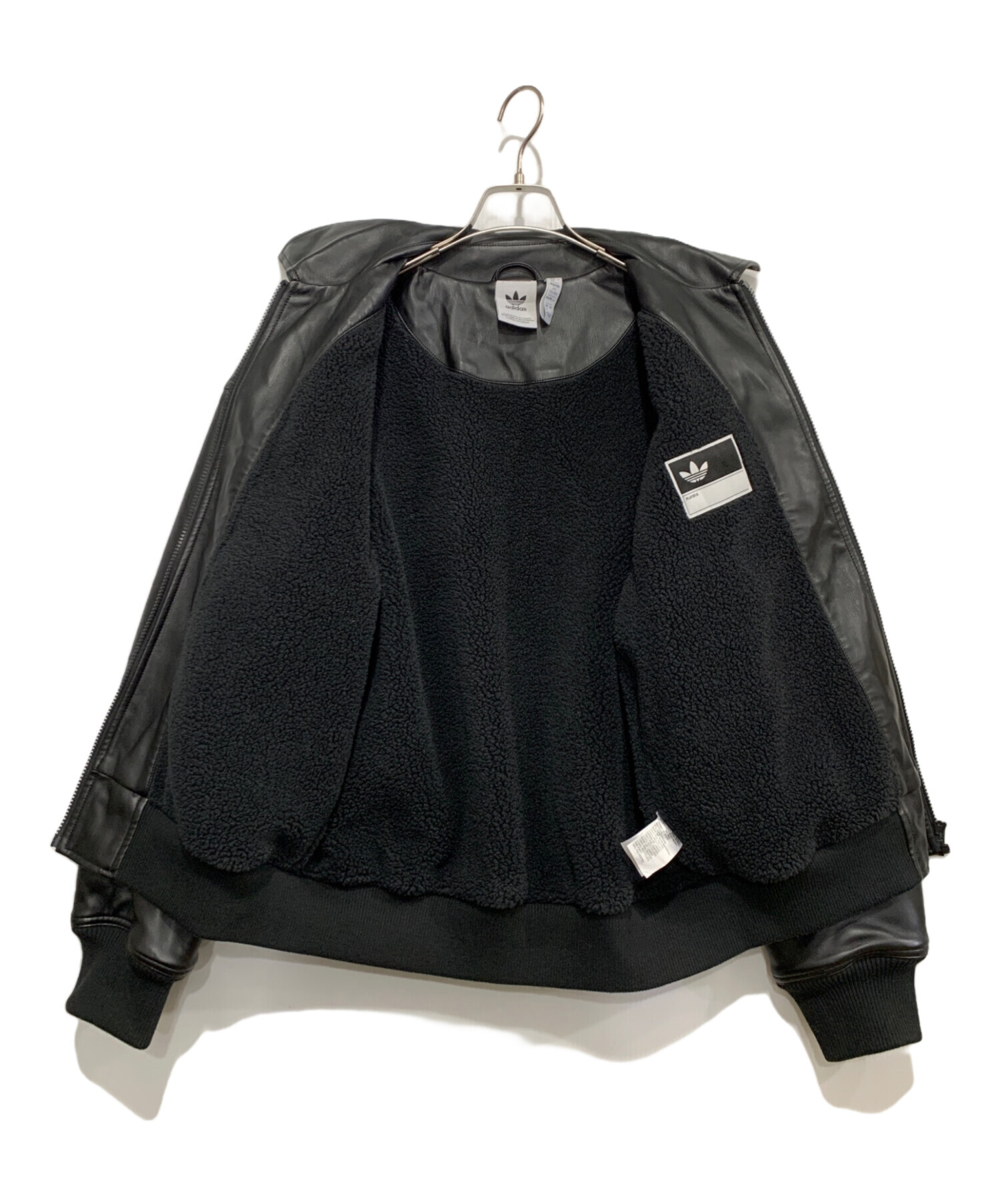 中古・古着通販】adidas (アディダス) ロゴレザージャケット ブラック