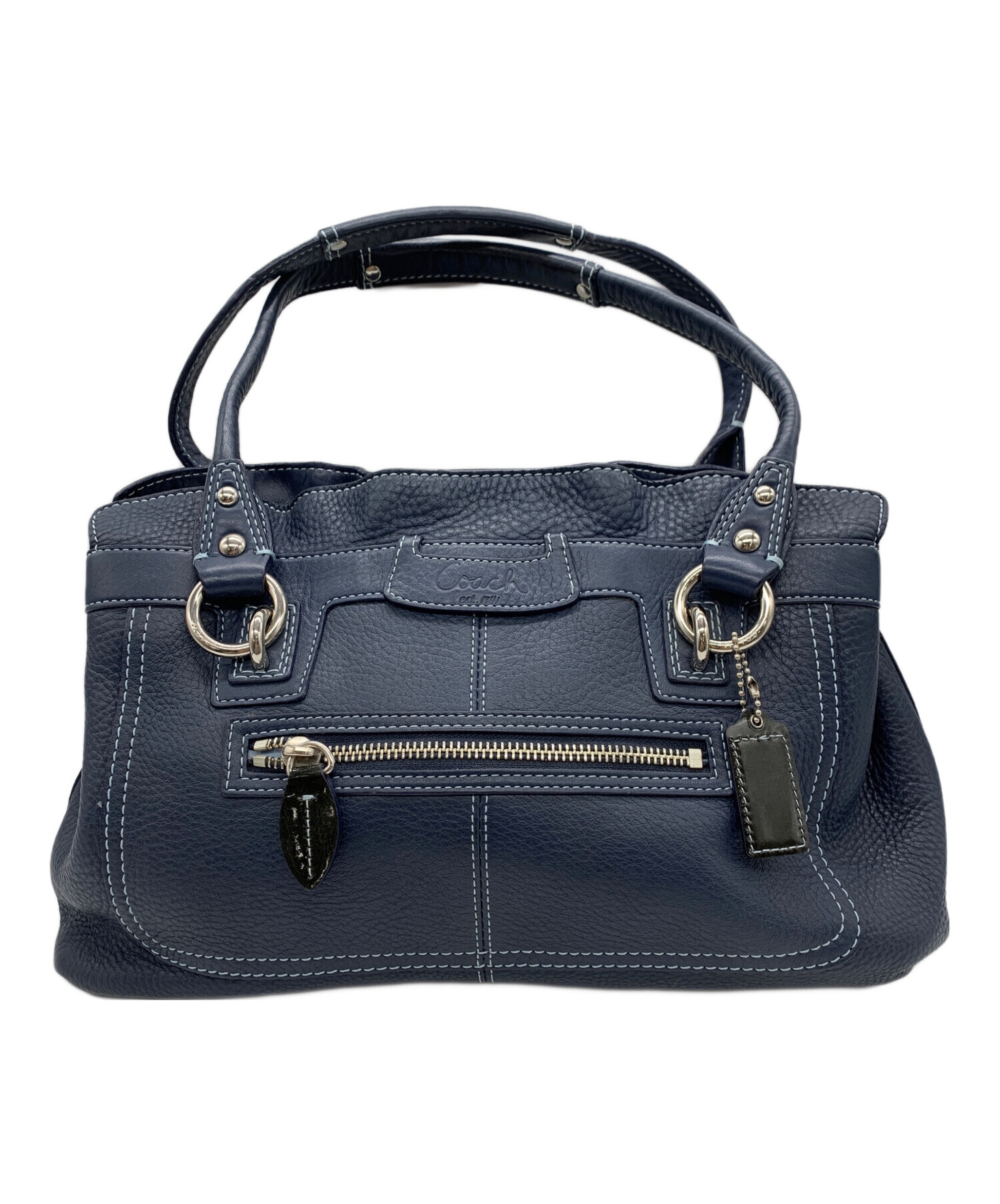 中古・古着通販】COACH (コーチ) レザーショルダーバッグ ネイビー