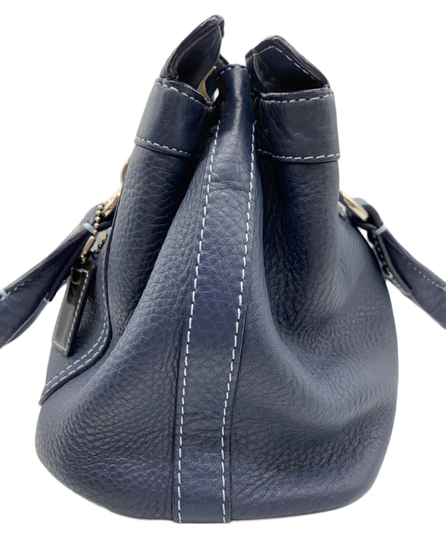 COACH レザーショルダーバッグ　ブラック　ブルー 中古・古着通販】COACH (コーチ) レザーショルダーバッグ ネイビー