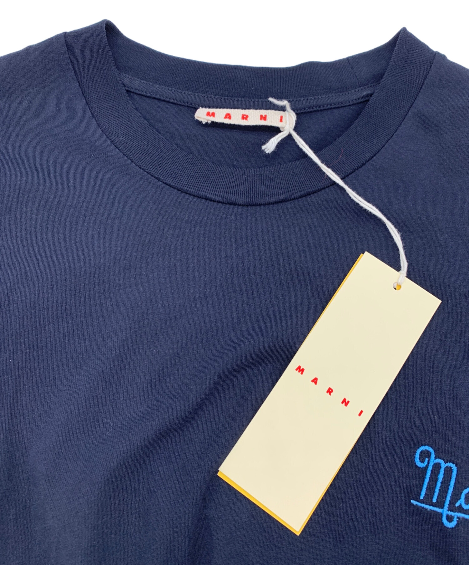 MARNI ネイビー 半袖Tシャツ　クリーニング済み MARNI マルニ レディース ロゴプリント 半袖 Tシャツ ロゴT オーバー