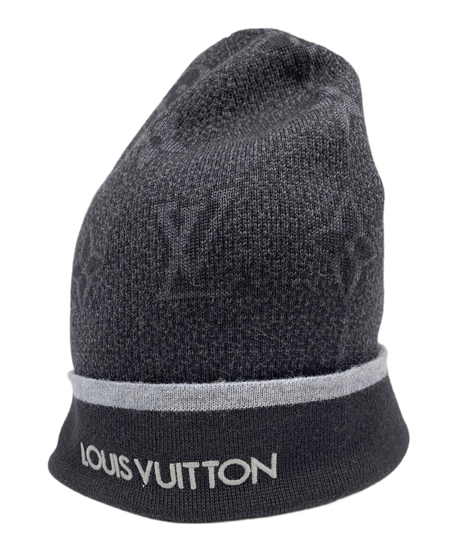 LOUIS VUITTON 刺繍柄 グレー ニット帽 中古・古着通販】LOUIS VUITTON (ルイ ヴィトン) ニット帽 ブラック